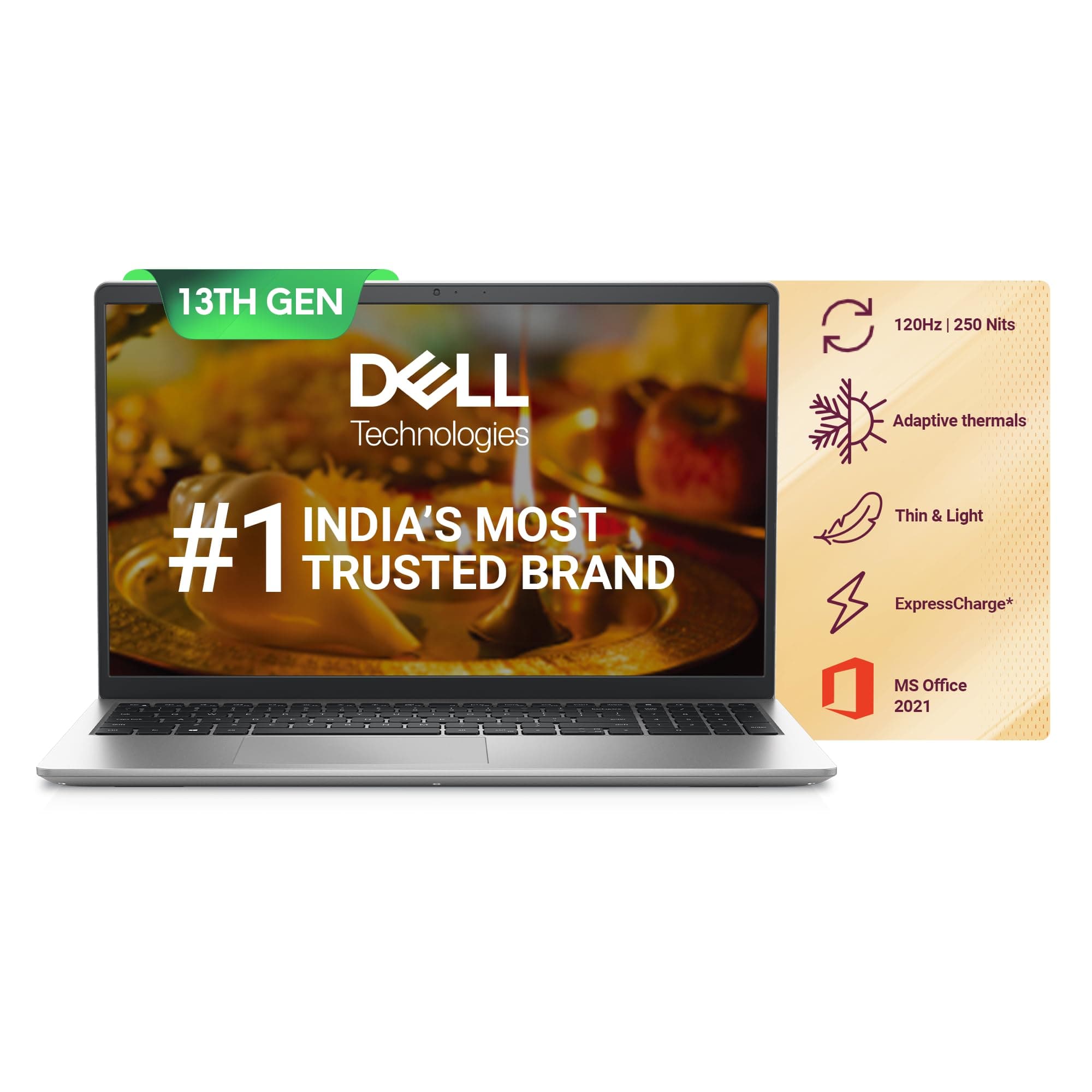 Dell Inspiron 15-3530 Laptop - 15.6 inch FHD, 13th Gen Intel Core i3-1305U, 8GB RAM, 512GB SSD, Win 11 + Office H&S 2021, Standard Keyboard, Platinum Silver, 1 Year Onsite Hardware Service, 1.62 Kg