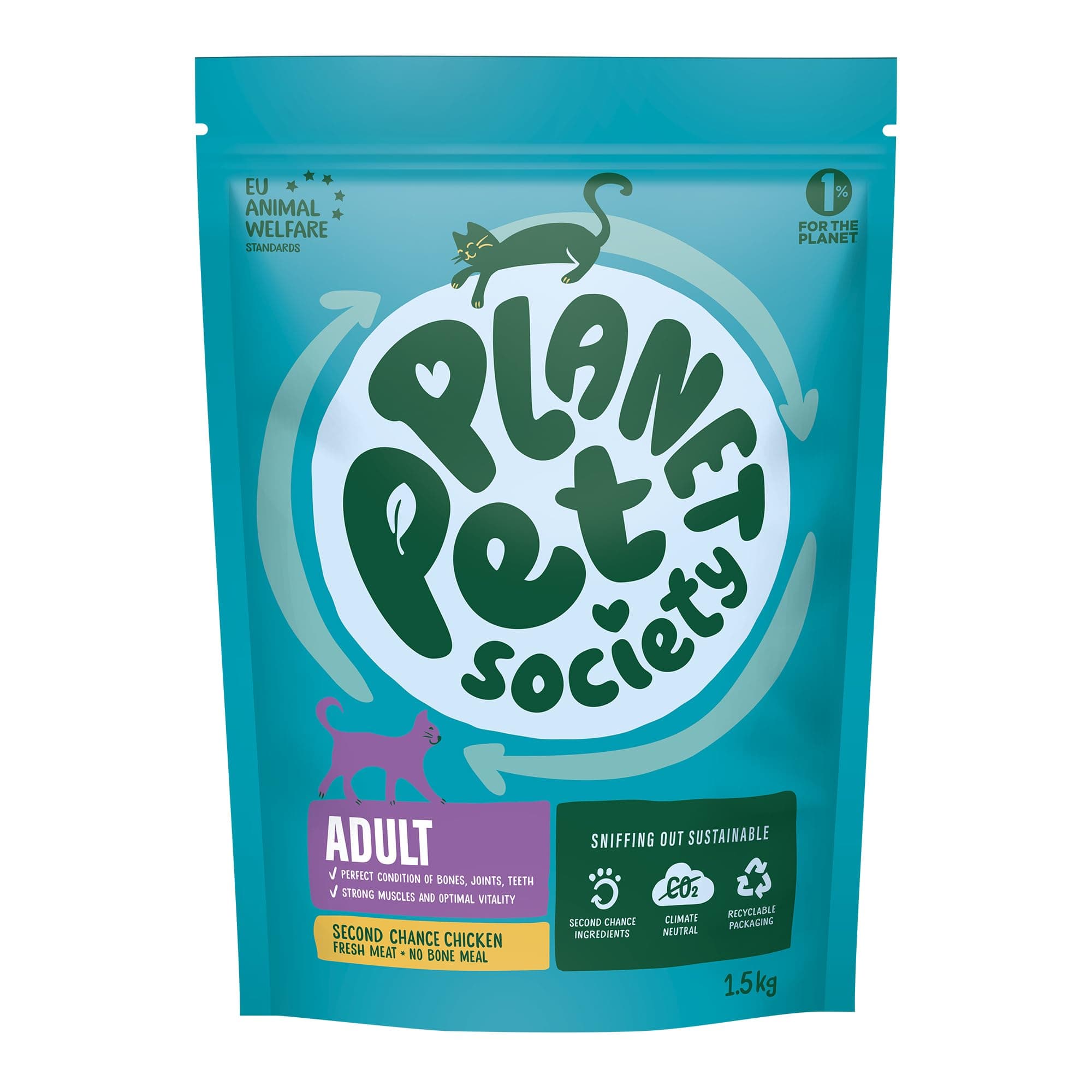 Planet Pet Society - Dry Cat Food, Second Chance Chicken Flavour for Adult Cats, 1.5kg
