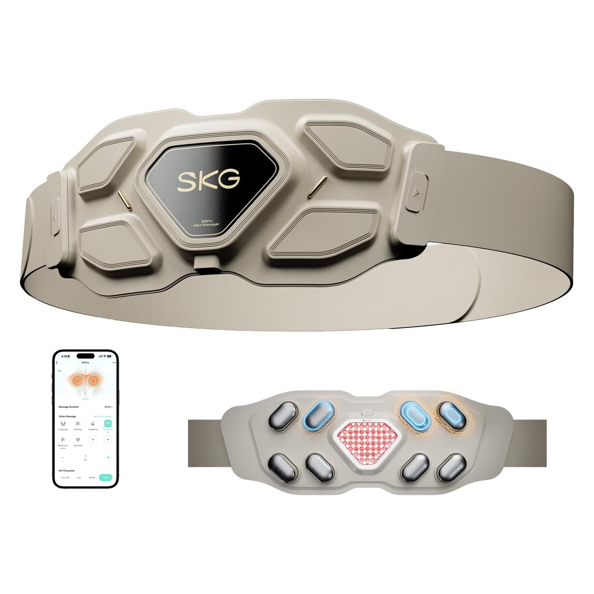 W9 Pro Lower Back Massager for Pain Relief Deep Tissue Gifts for Men Women Adjustable Cordless Heating Pad Infrared Vibrating Back Massager Mom Grandpa