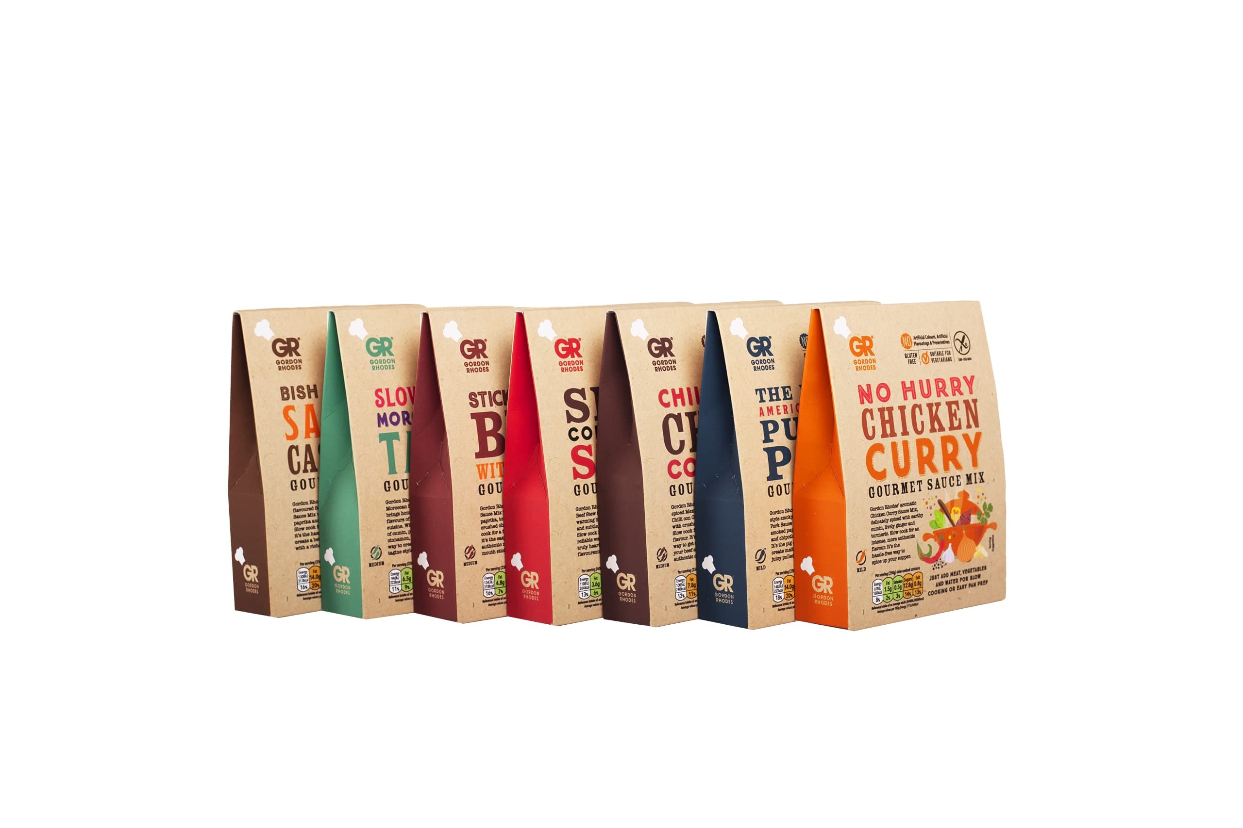The Saucy Seven for Great Tasting Family Meals. The Original Gordon Rhodes Range of Cooking sauces for Slow cookers. Simply add Meat Vegetables and Water for Slow Cooking and Easy pan prep. (7 x 75g)