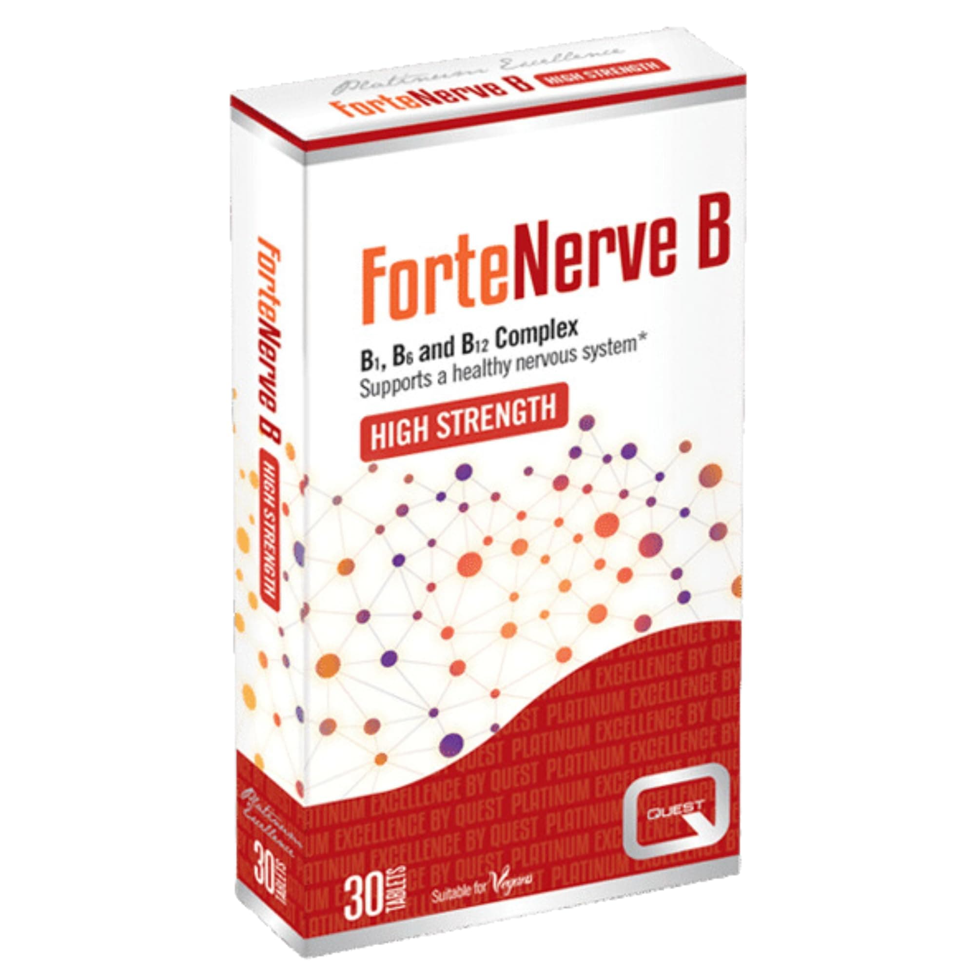 Quest - ForteNerve B High Strength Vitamin B Complex Supplement. Vitamin B1, B6 and B12 for Healthy Nervous System & Cognitive Performance, Tiredness and Fatigue. Vegan, Gluten-Free (30 Tablets)