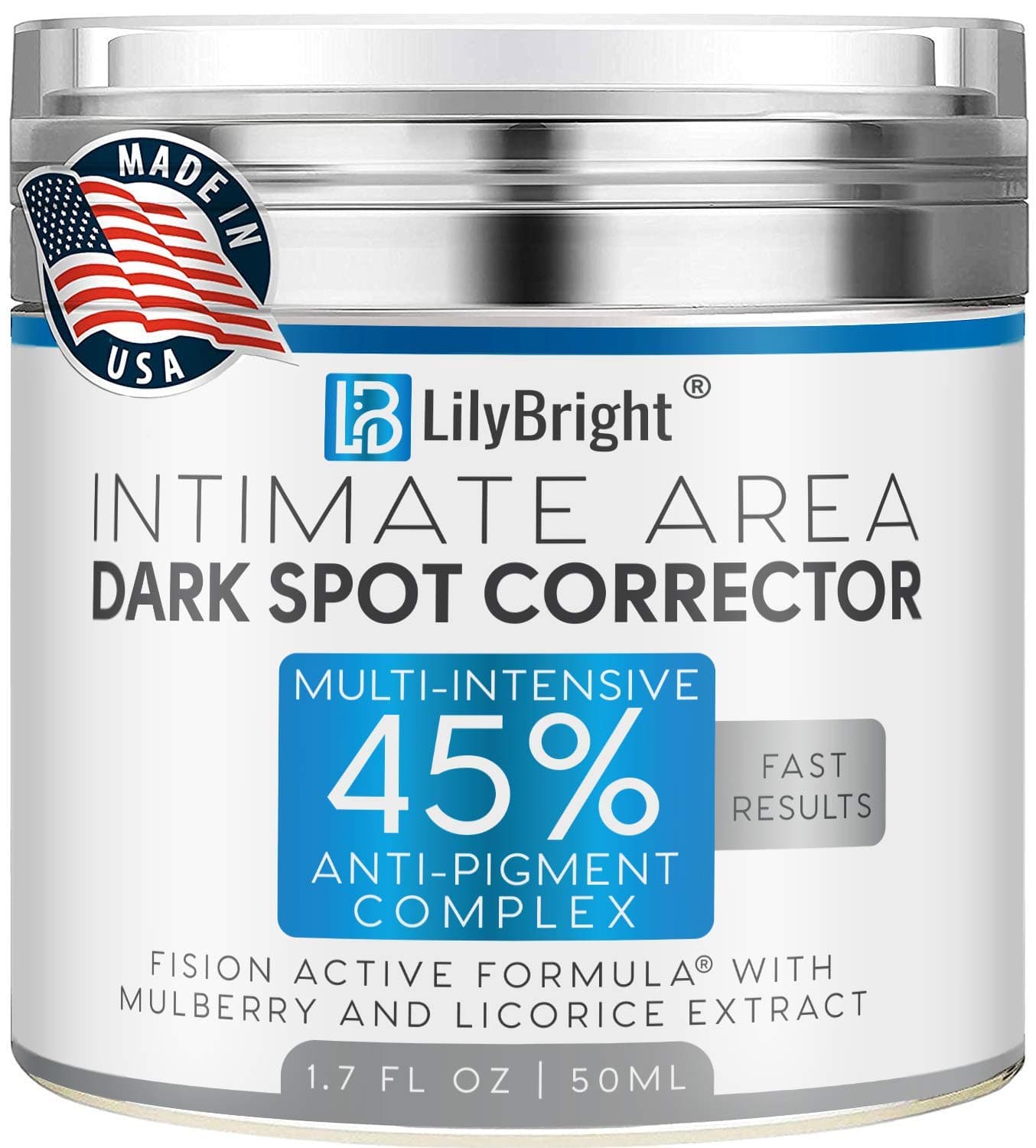 LilyBright Intimate Area Dark Spot Corrector, Made in USA, Multi-Intensive 45% Anti-Pigment Complex with Mulberry and Licorice Extract, Brightening Fade Cream for Face and Body