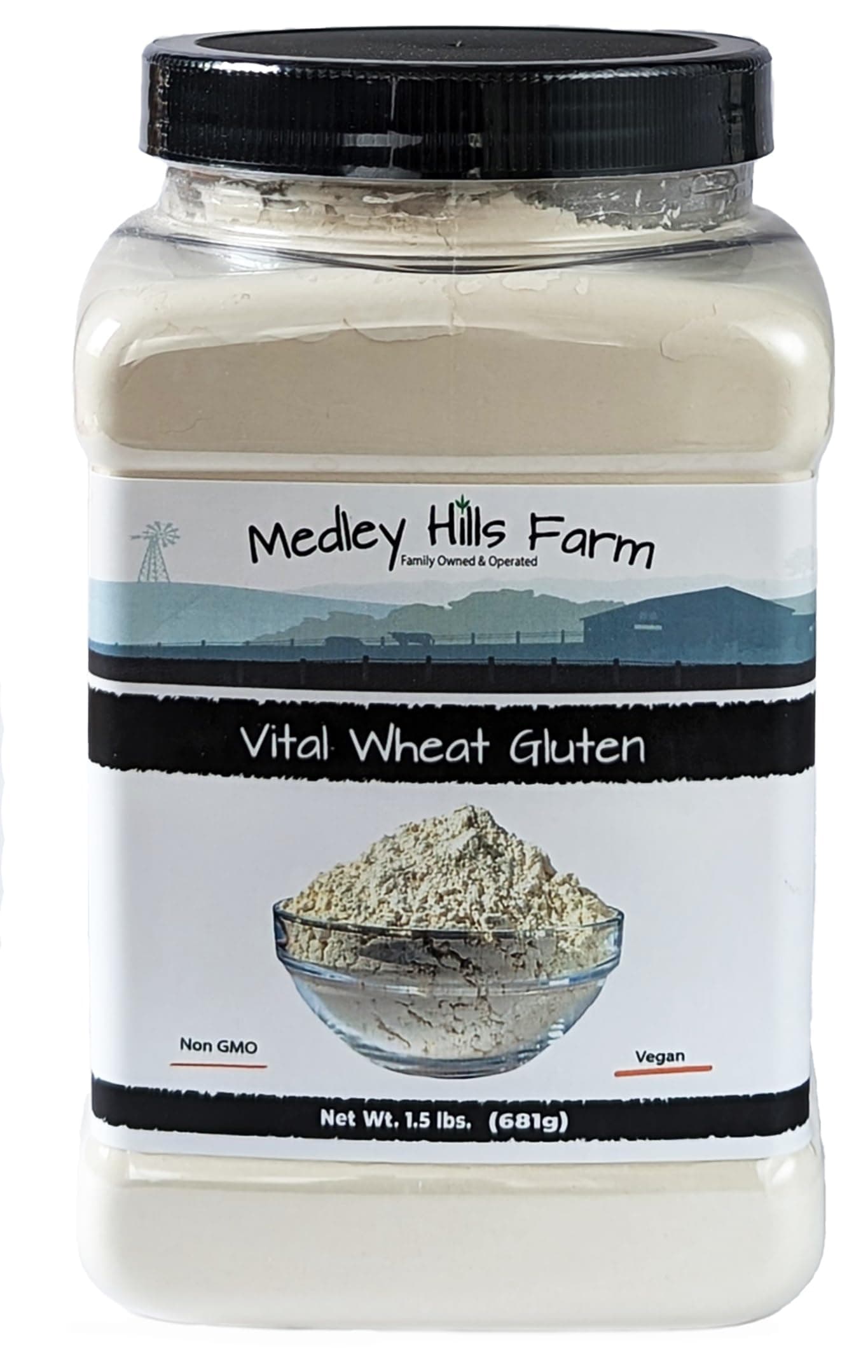 Grehge n By Medley Hills Farm 1.5 lbs. in Reusable Container - High in Protein - Vegan - Non GMO - Keto Friendly - Make Seitan - Great Vital Wheat Gluten for Bread Making