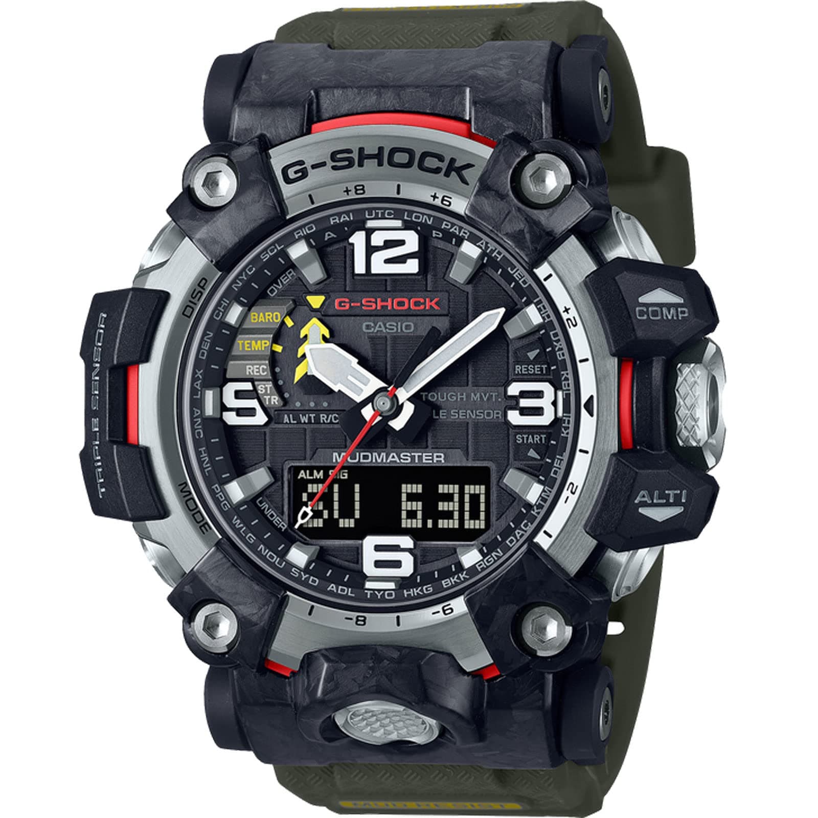 G-Shock New Thinner Carbon Mudmaster Watch, Solar Green, Solar Green, One Size, Mudmaster
