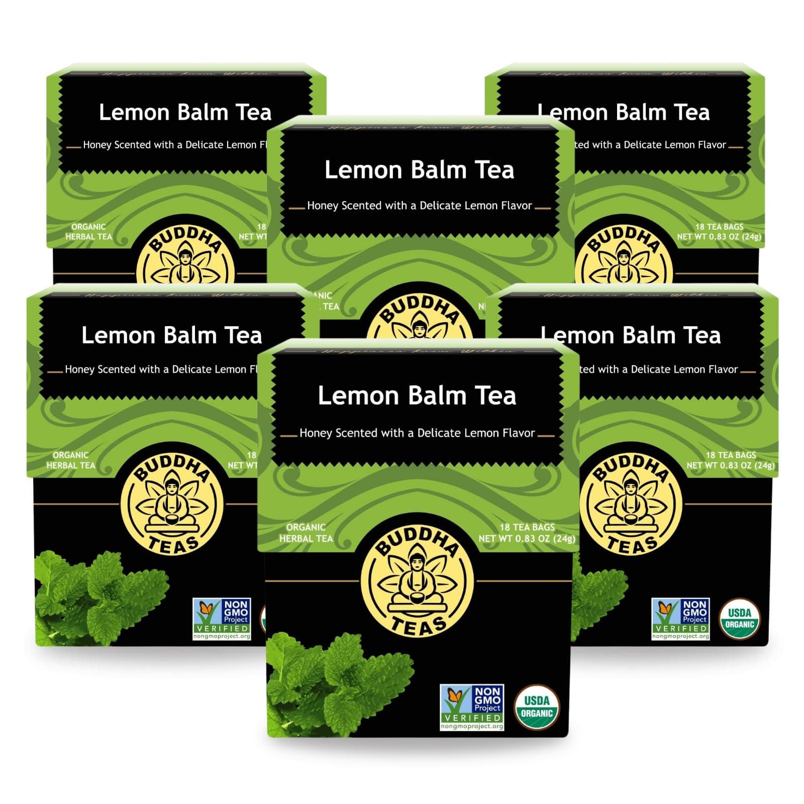 Buddha Teas Organic Lemon Balm Tea - OU Kosher, USDA Organic, CCOF Organic, 18 Count (Pack of 6)