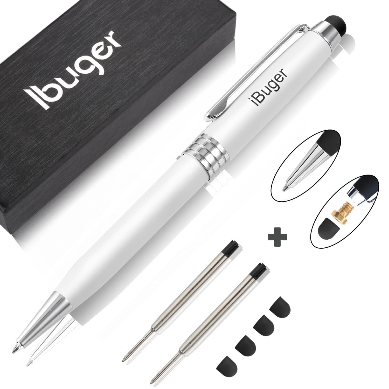iBuger 2 in 1 Stylus and Ballpoint Pen for Capacitive Touch Screen Tablet iPhone 4S 5 5S 5C 6 6 6S 7 7S Plus iPad 2 3 4 Pro iPad mini Air Samsung HTC LG,White