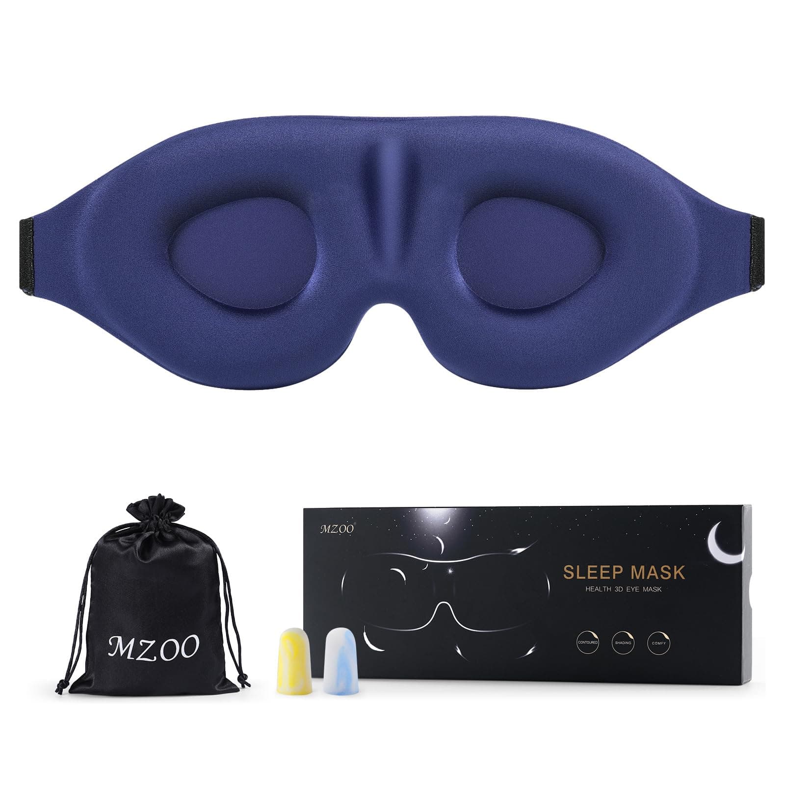 MZOO Luxury Sleep Eye Mask for Side Sleeper Men Women, Zero Eye Pressure 3D Sleeping Mask, Light Blocking Patented Design Night Blindfold, Soft Eye Shade Cover for Travel, Blue