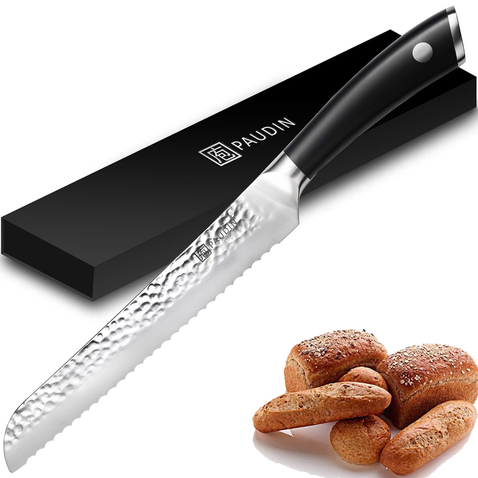 PAUDINSerrated Bread Knife, High Carbon Stainless Steel 8 Inch Bread Knife with Full Tang ABS Handle, Slicer Knife for Homemade Bread, Cakes