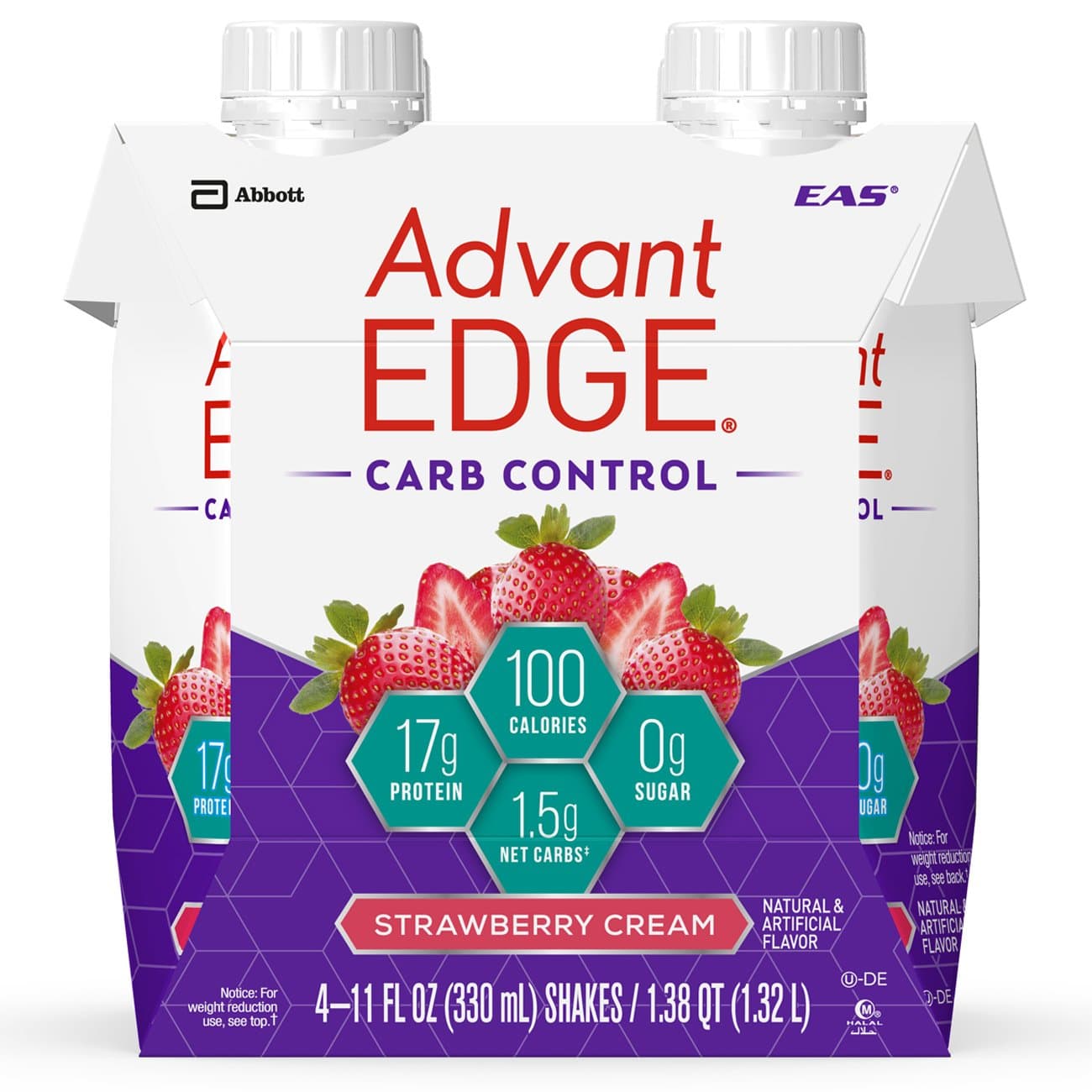 EAS AdvantEDGE Carb Control Protein Shake Strawberry Cream Ready-to-Drink, 17 g of Protein 11 fl oz Bottle, 24 Count