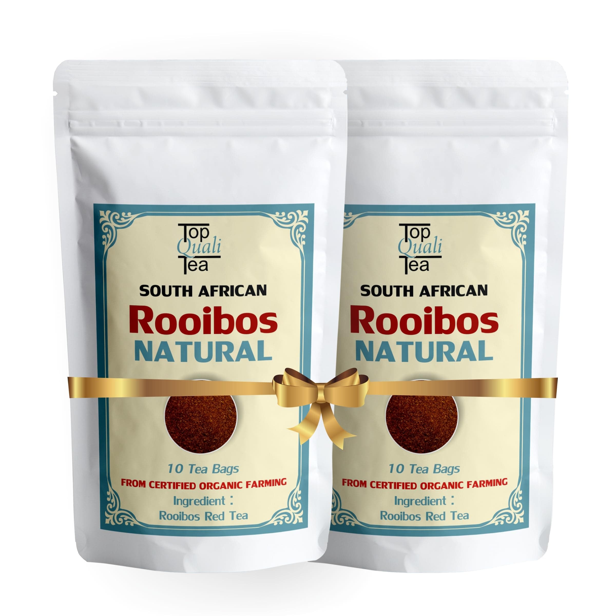 TopQualiTea South African Rooibos Herbal Infusion | 20 Bags (10 x 2 Pack) | Naturally Caffeine-Free | Organic Rooibos | Antioxidant-Rich Herbal Brew |