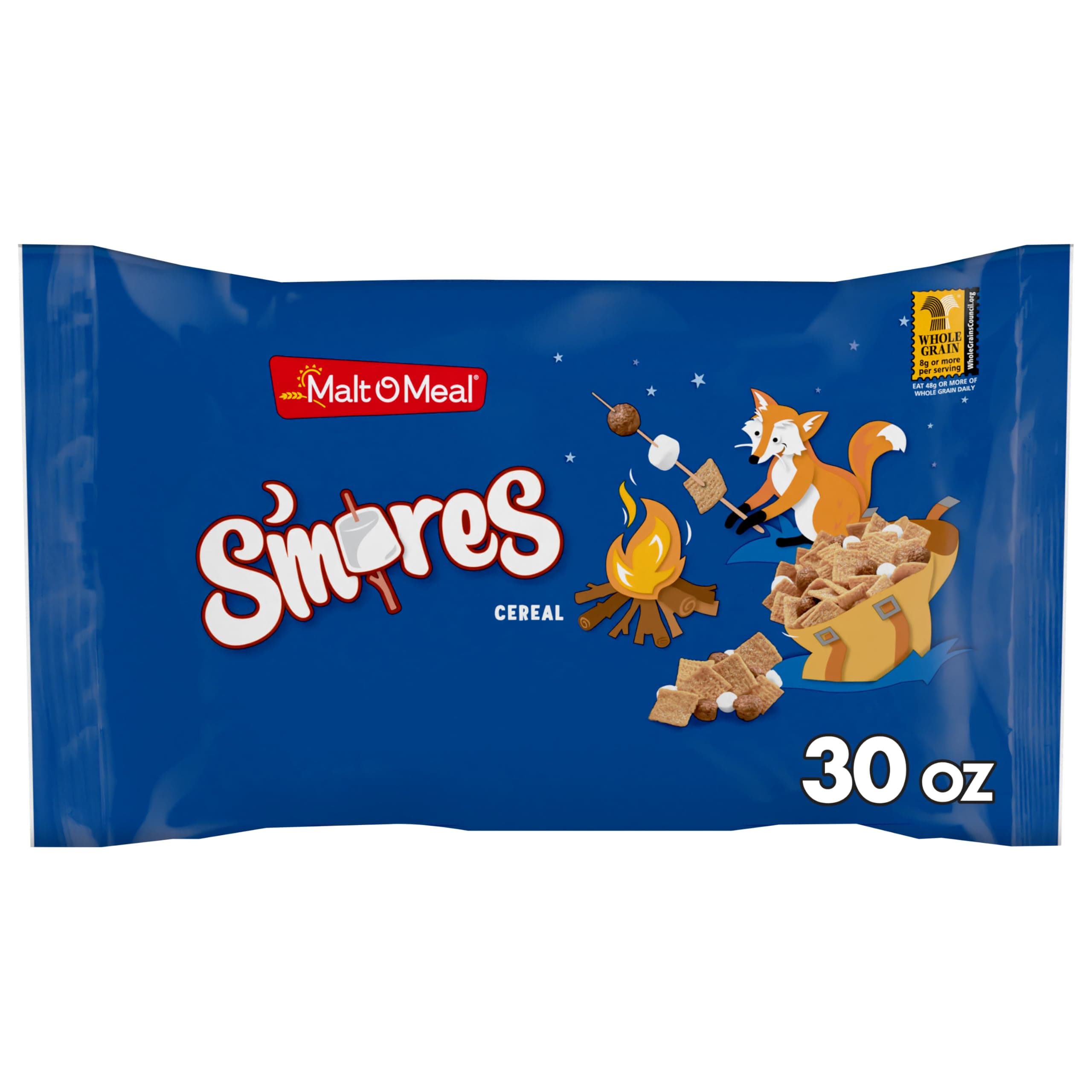 Malt-O-Meal S'mores Breakfast Cereal, with Honey Graham Squares, Chocolatey Puffs and Marshmallow Bits, Large Cereal for Family, 30 OZ Resealable Bag