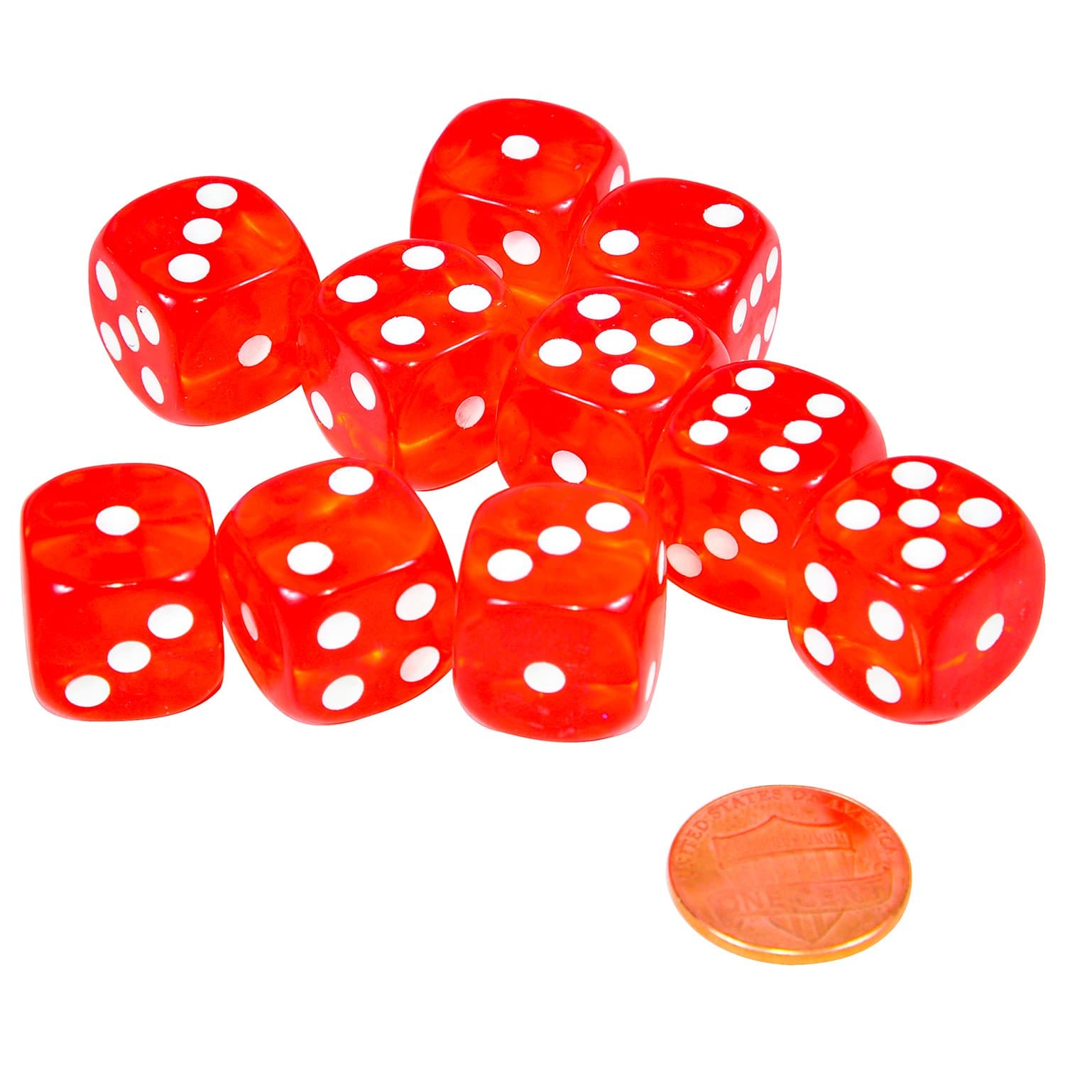 JustMikeO Set of 10 Six Sided D6 16mm Standard Rounded Translucent Dice Die - Red