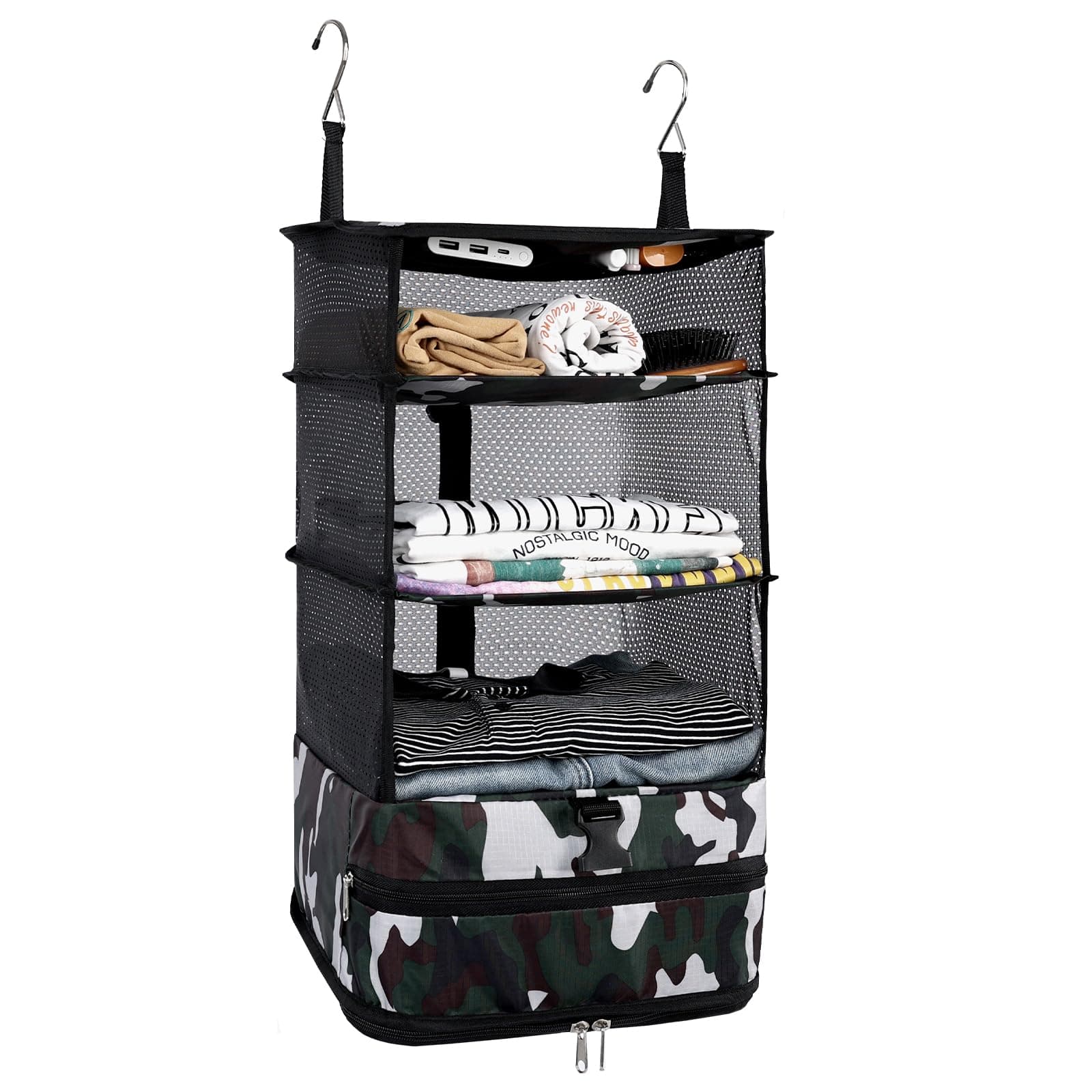 Surblue Hanging 3-Shelf Closet Organizer Pocket Collapsible Washable Oxford Fabric with 2 Hooks Camouflage L