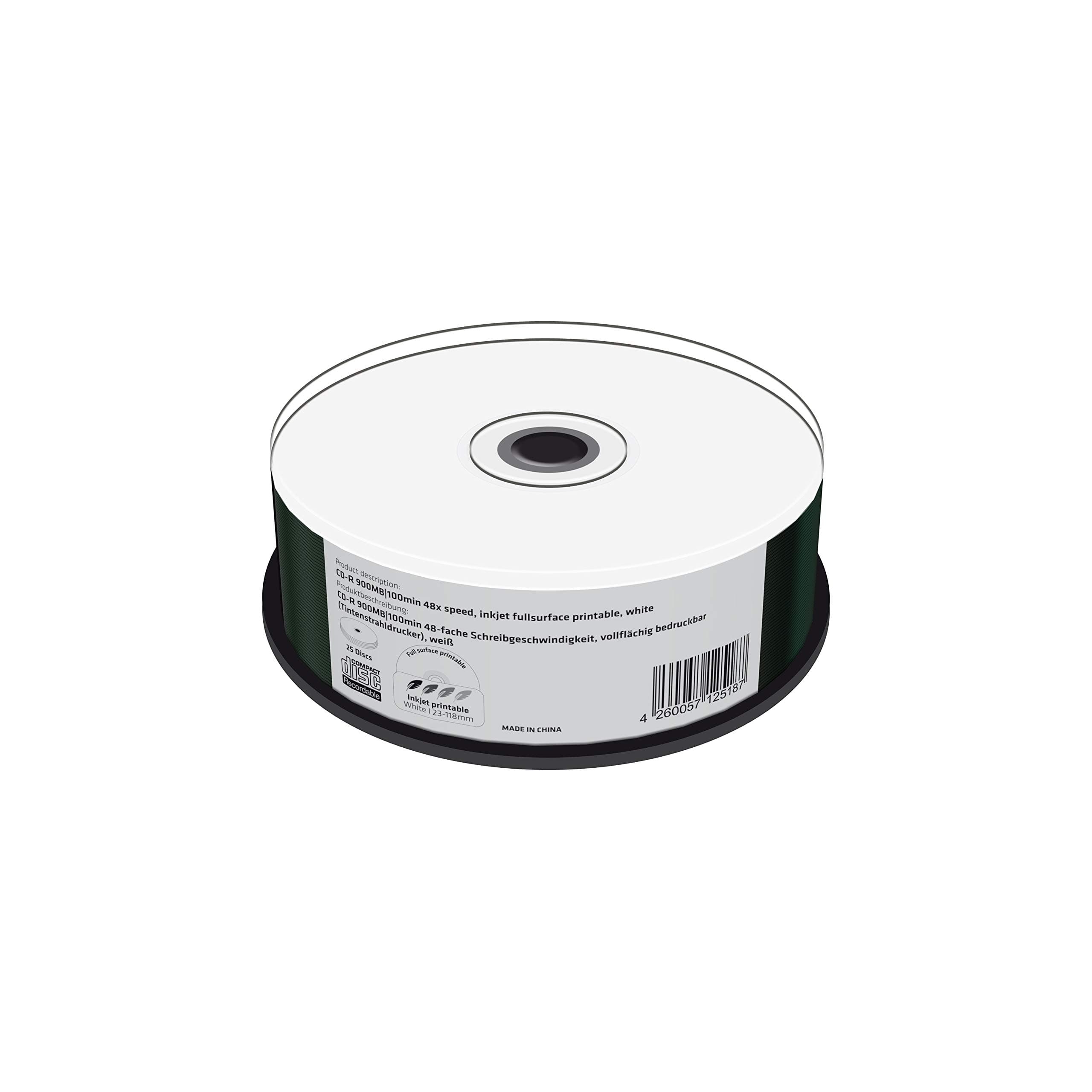 25-Pak 100-MIN 900MB 48X White Inkjet Hub Printable CD-R's by MediaRange