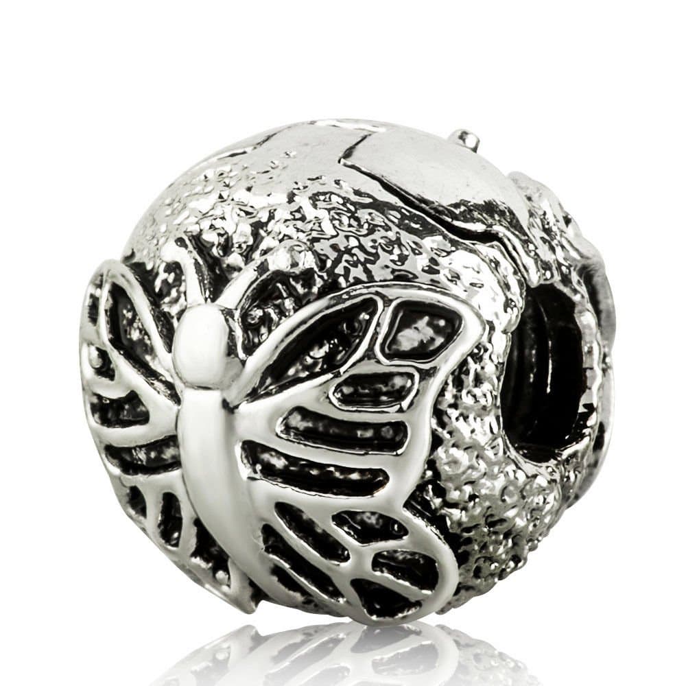 EvesErose Silver Butterfly Safety Clip Bead Sterling Charm Fits Pandora & Similar Bracelets