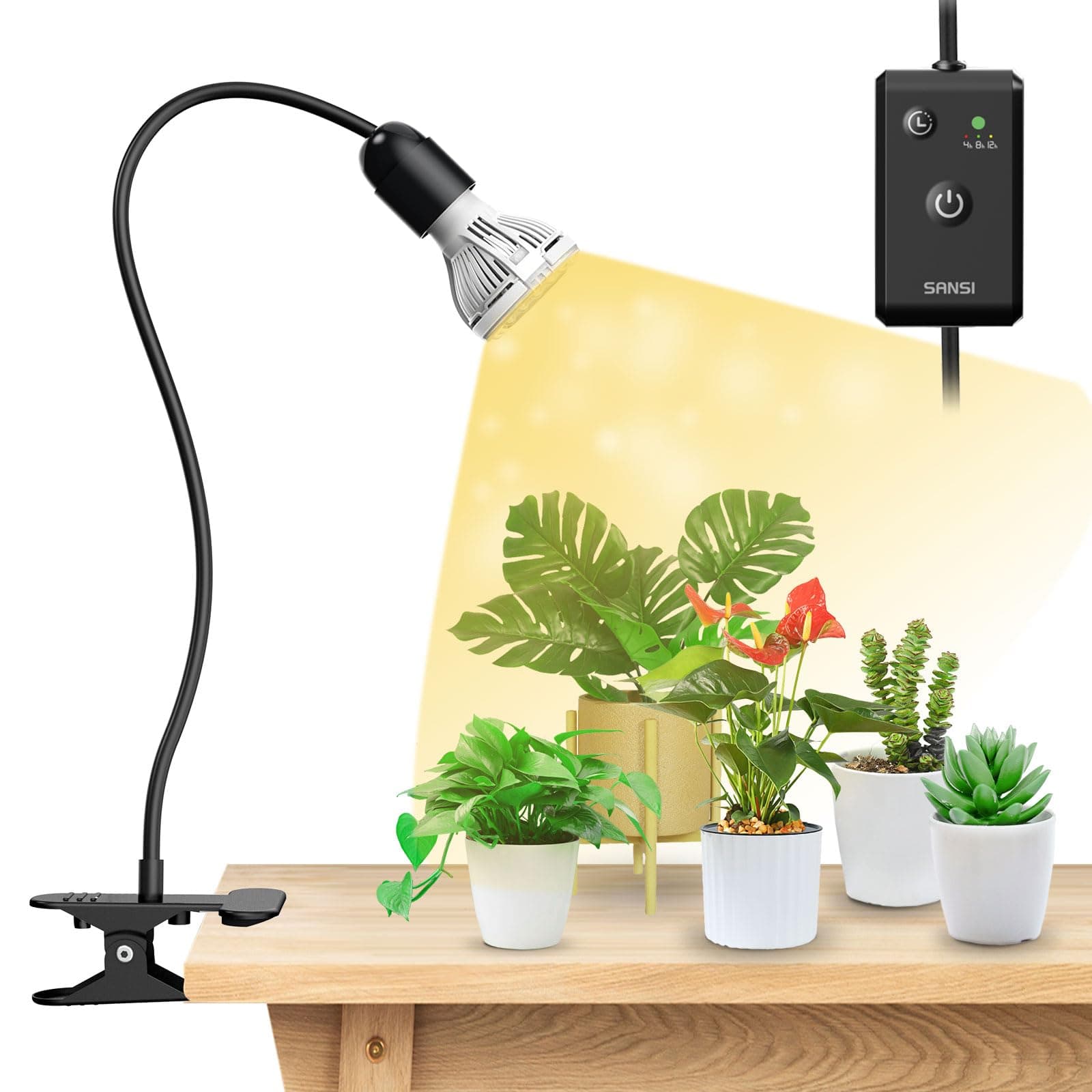 LED Grow Lights for Indoor Plants, Lifetime Free Bulb Replacement, 150W Full Spectrum Gooseneck Clip Plant Grow Light, Plant Light with Timer 4/8/12 Hrs, High PPFD Growing Power Grow Lamp