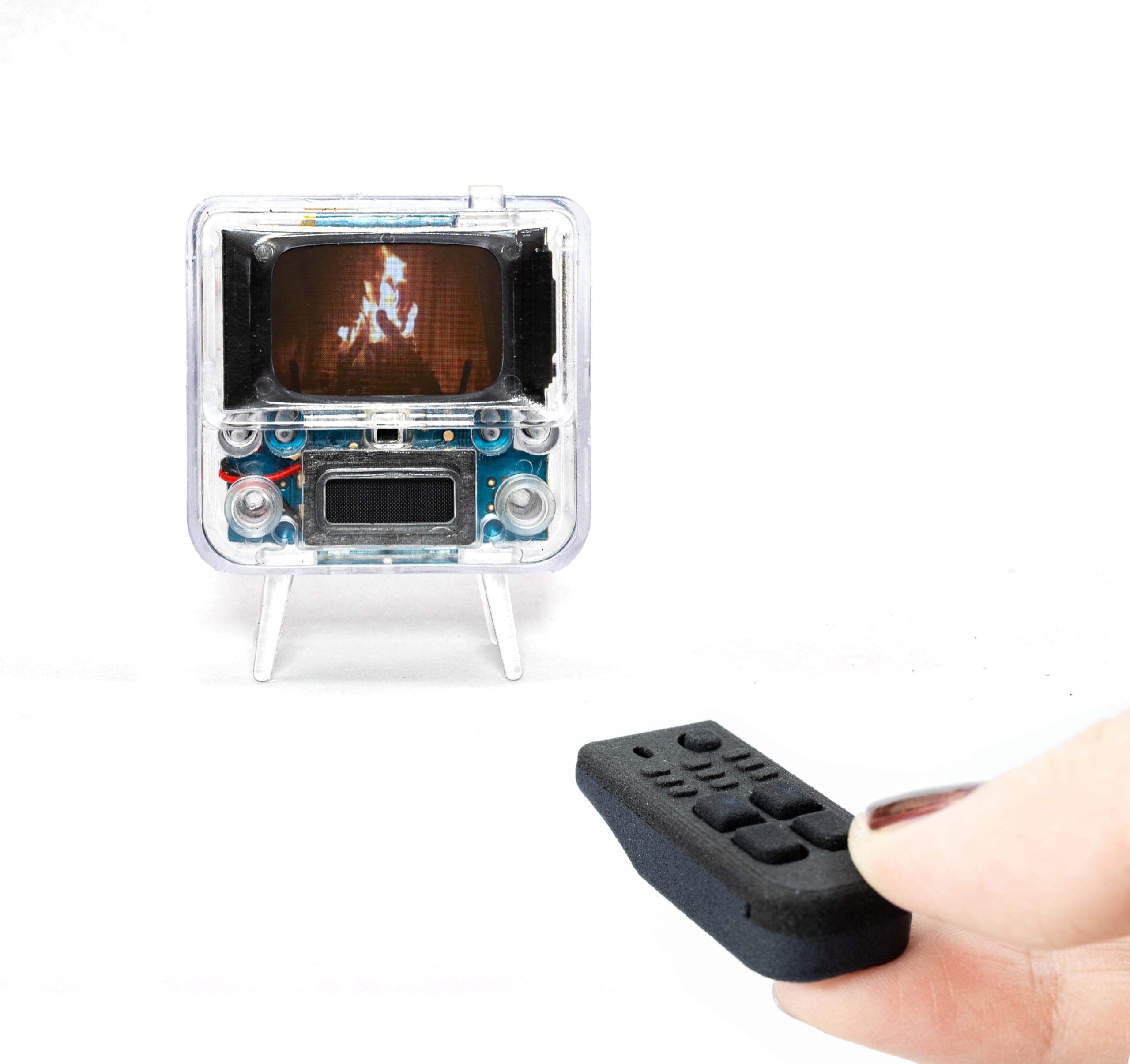 TinyCircuits TinyTV 2 - Portable Retro Television with working rotary knobs - Load your own videos easily via USB onto your own minature TV (Clear)
