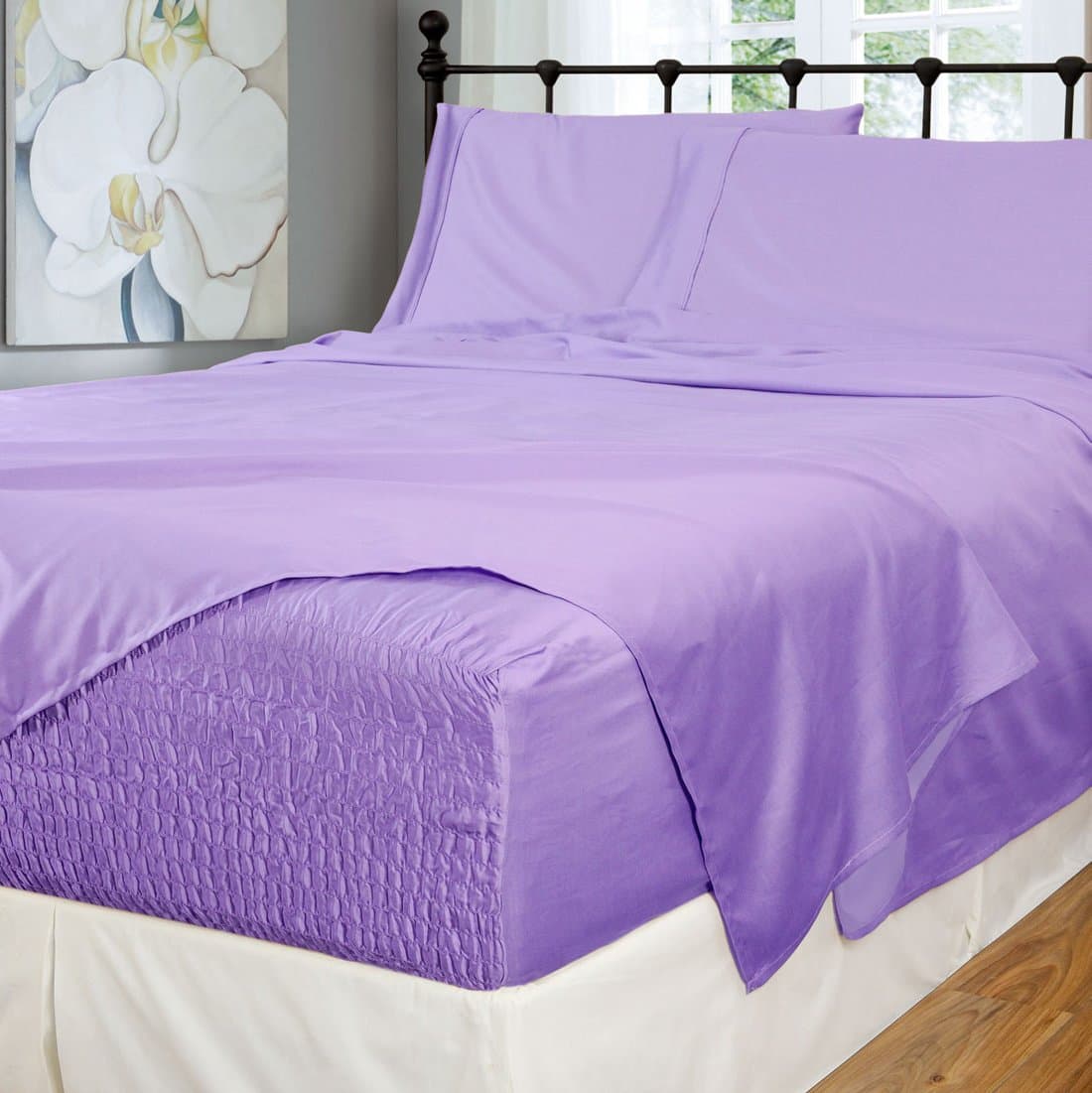 Bed Tite Stretch Fit 500-Thread Count Cotton Rich Super Silky Deep Pocket Sheet Set (California King, Lilac)