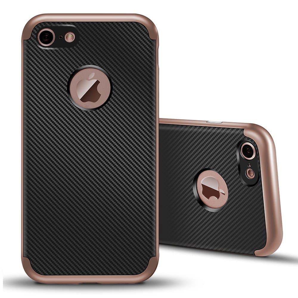 iPhone 8 Case,iPhone 7 Case,MINIMALISM 2 in 1 Ultra Thin and Slim TPU Shockproof Protective Case Coated Carbon Fiber Finish Surface with PC Hard Frame for Apple iPhone 7/iPhone 8- Rose Gold