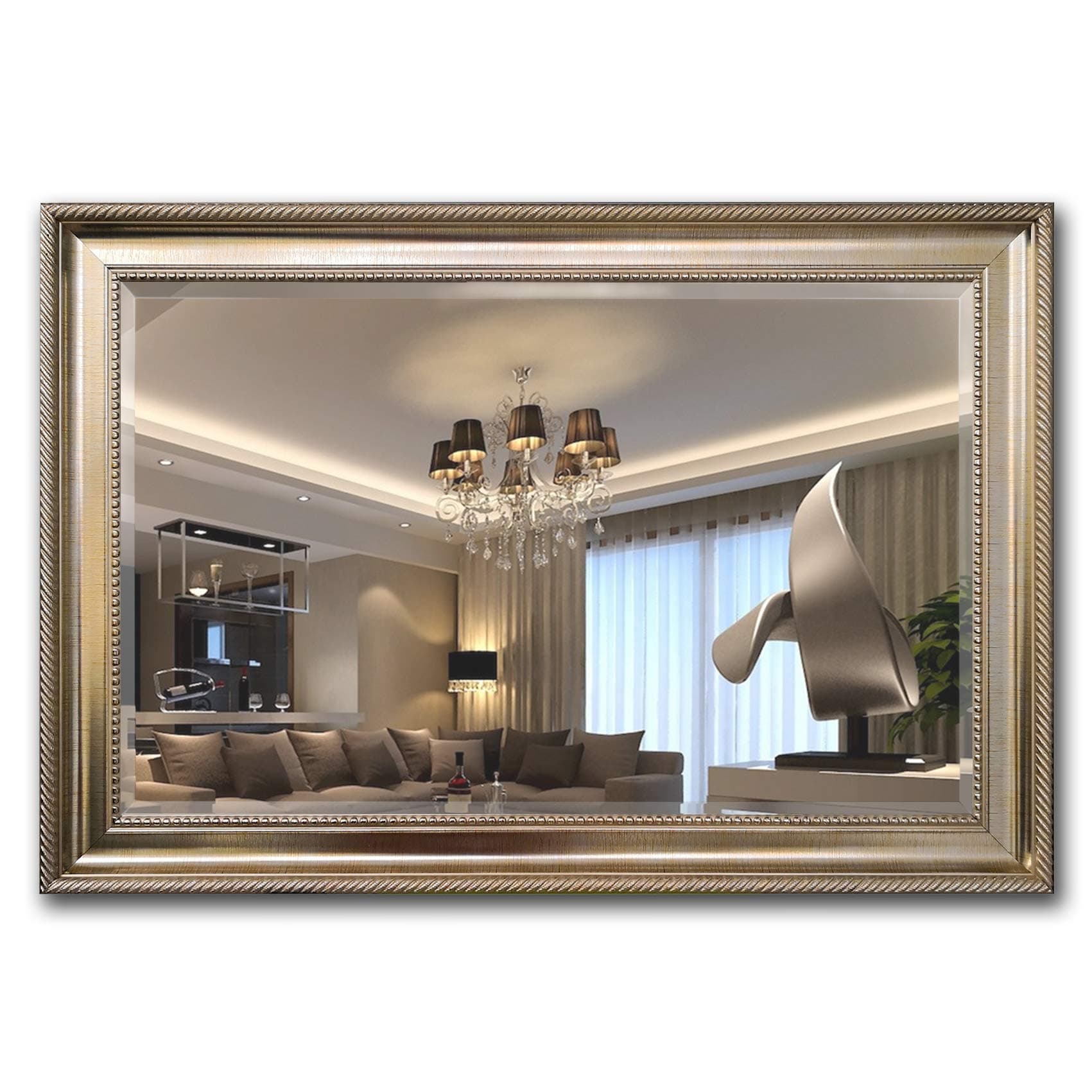 MIRROR TREND Champagne Silver Wall Mirror for Living Room, Bedroom, Vanity, Dining Room, Bathroom Hangs Horizontal or Vertical 26" x 38"