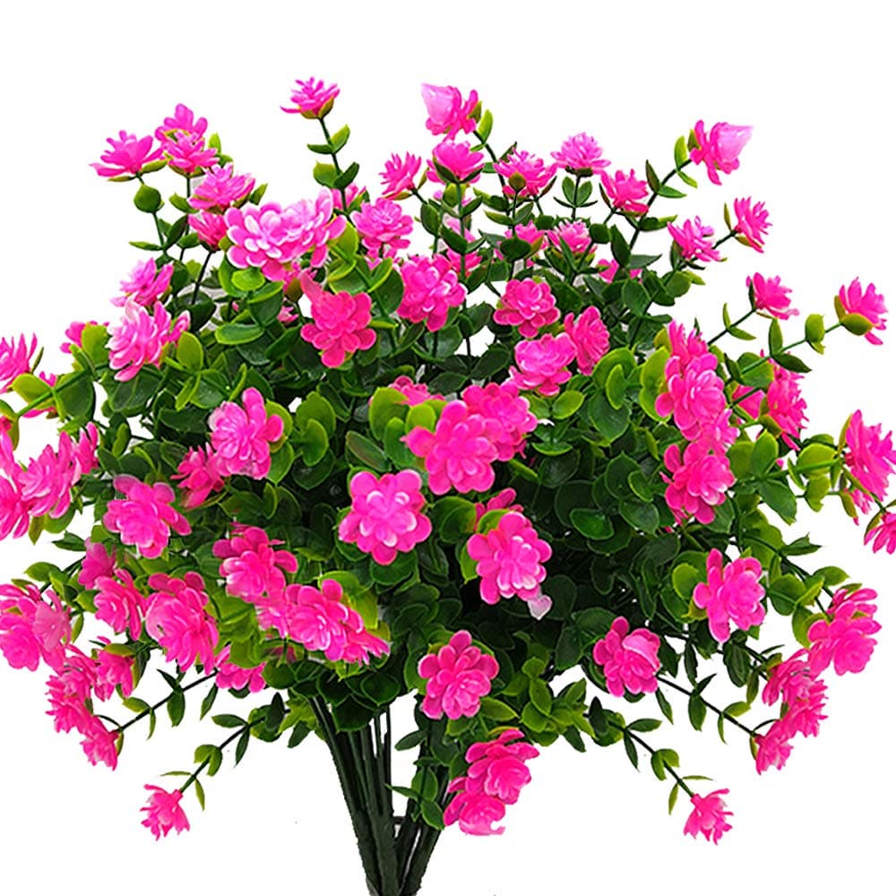 AITISOR Artificial Flowers, Fake Outdoor UV Resistant Plants Faux Plastic Greenery Shrubs Indoor Outside Hanging Planter Home Kitchen Office Wedding, Garden Decor (Pink)