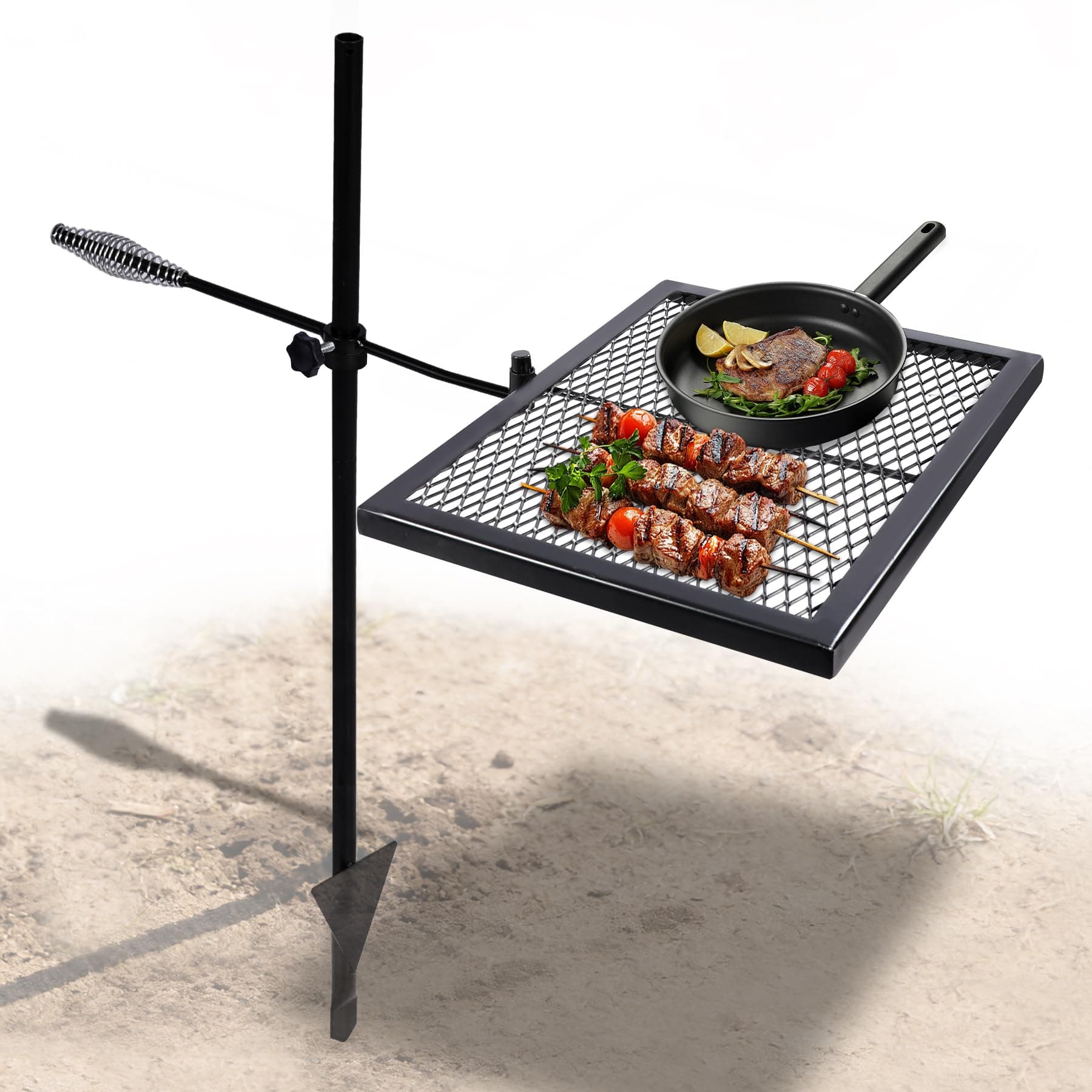 REDCAMP Swivel Campfire Grill Heavy Duty Steel Grate, Over Fire Camp Grill with Carrying Bag for Outdoor Open Flame Cooking (Black)