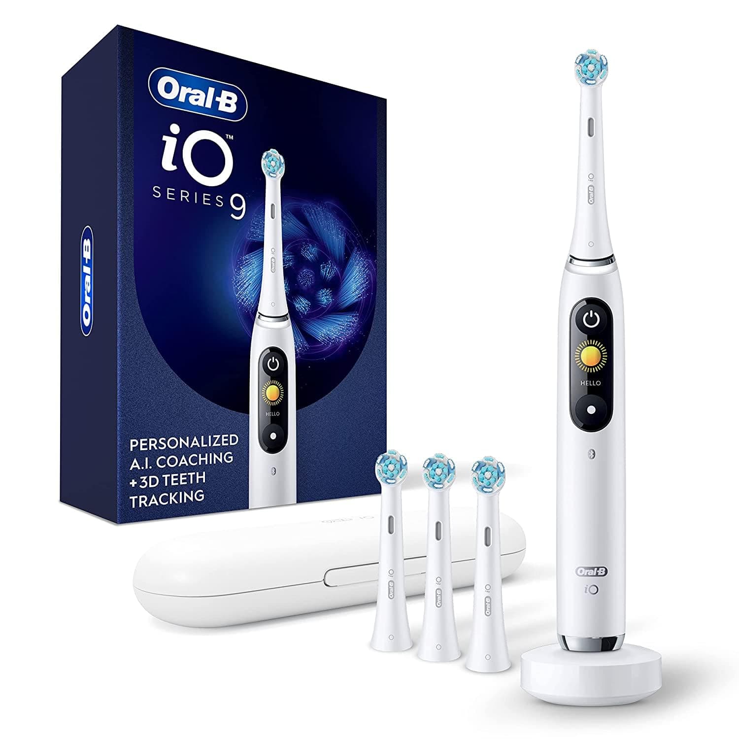 Oral B Electric Toothbrush iO Series 9 with 3 Replacement Brushes, White Alabaster