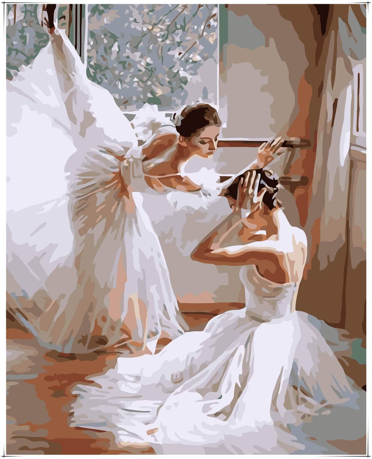 Brand Frameless DIY Paint by Numbers Kits for Adult Kids White Skirt Ballerina in Ballet Training Room On Canvas Painting by Number for Home Wall Decor,Unmounted