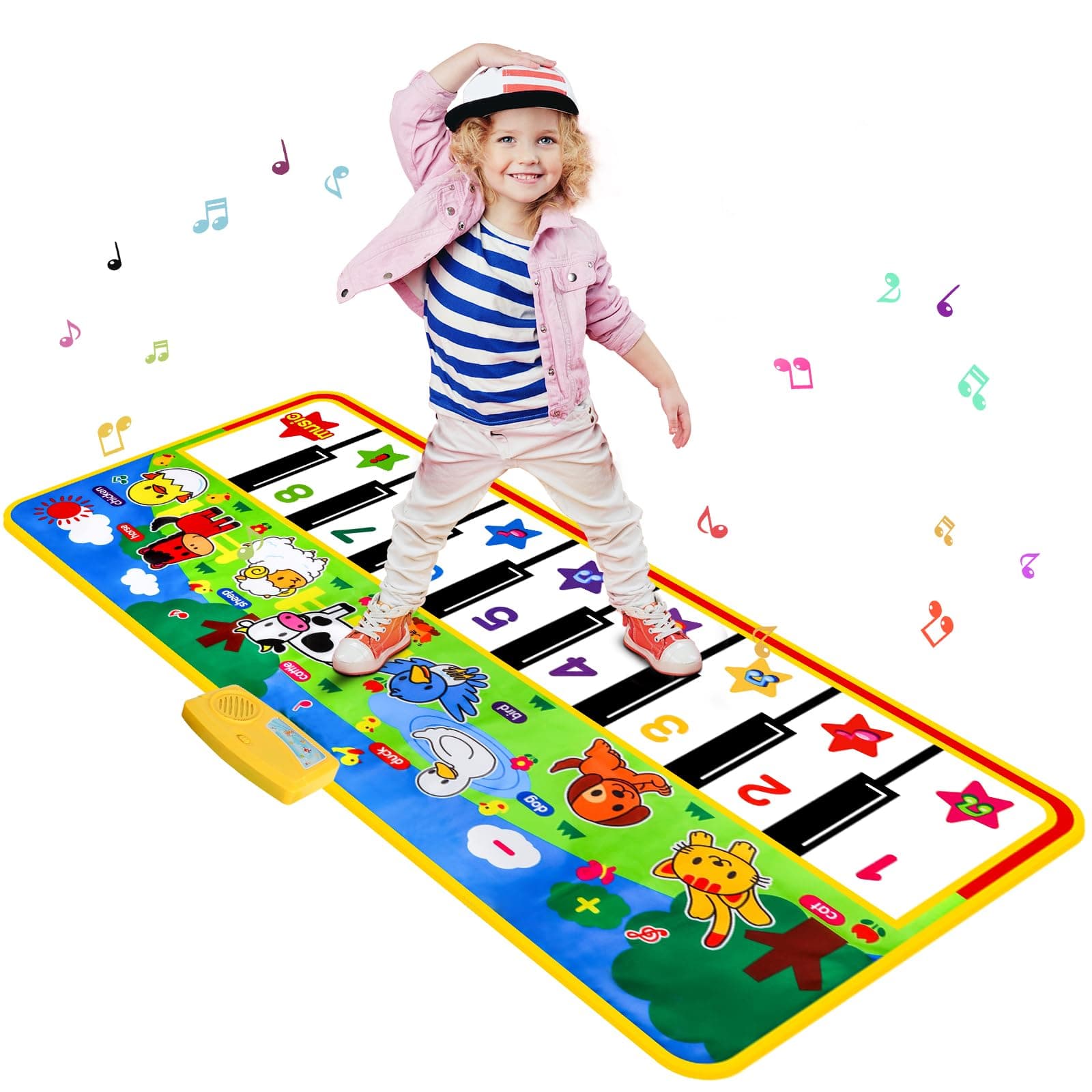 Piano Mat - 53" x 23" Musical Mat 8 Animals Sounds Dance Mat for Kids Touch Play Dancing Mat Toy Gifts for 1 2 3 4 5 6 Year Old Girls Boys