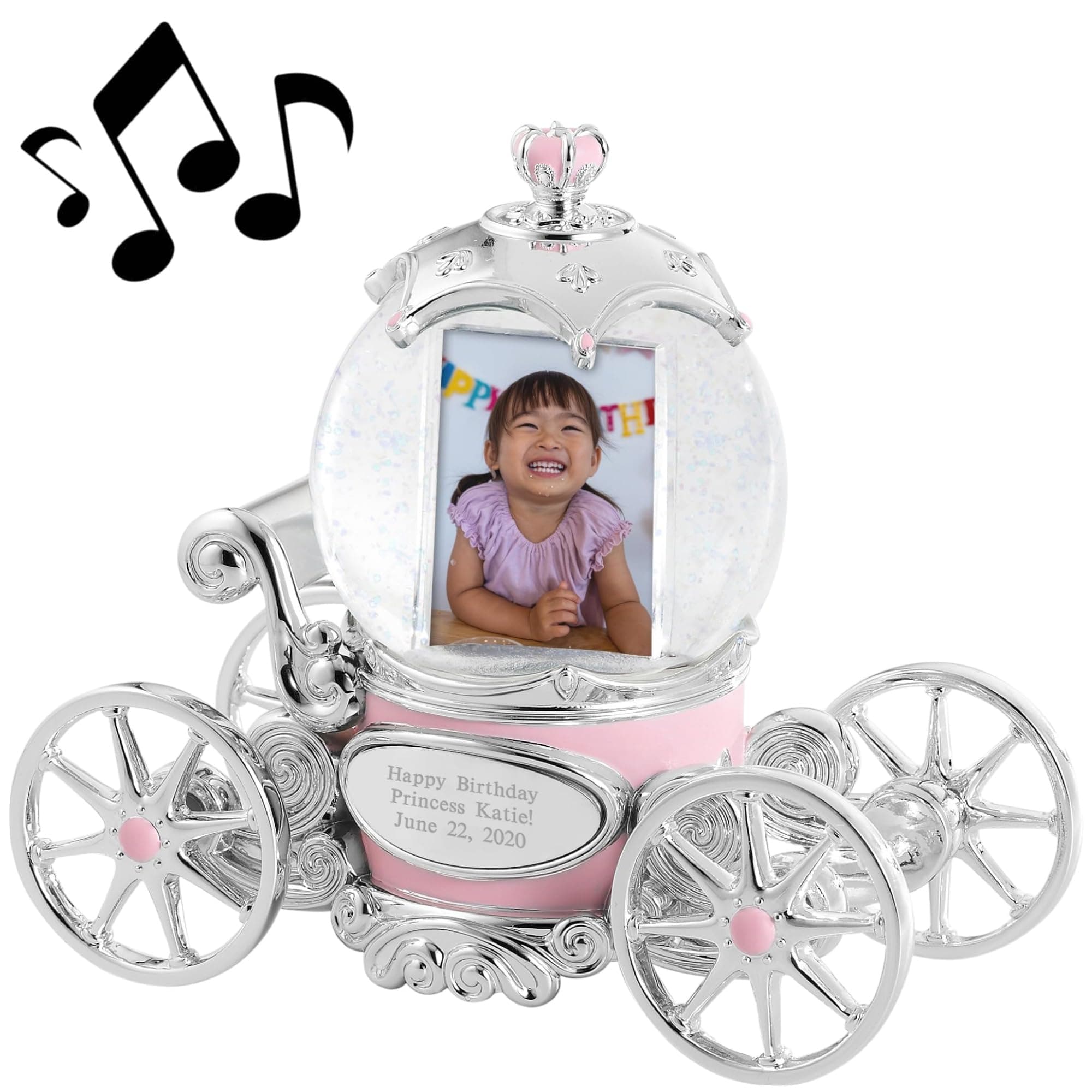 Personalized Engraved Princess Carriage Musical Photo Snow Globe, Plays Bibbidi Bobbidi Boo Music, Add Picture, Beautiful and Unique Gift (Free Customization)
