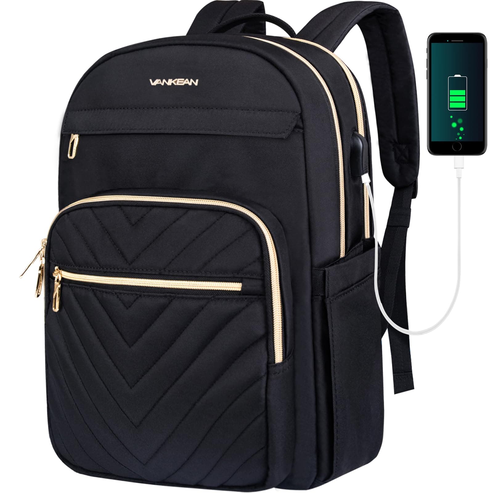 15.6 Inch Laptop Backpack for Women Men Work Laptop Bag Fashion with USB Port, Waterproof Purse Backpacks Teacher Nurse Stylish Travel Bags Casual Daypacks for College, Business, Black