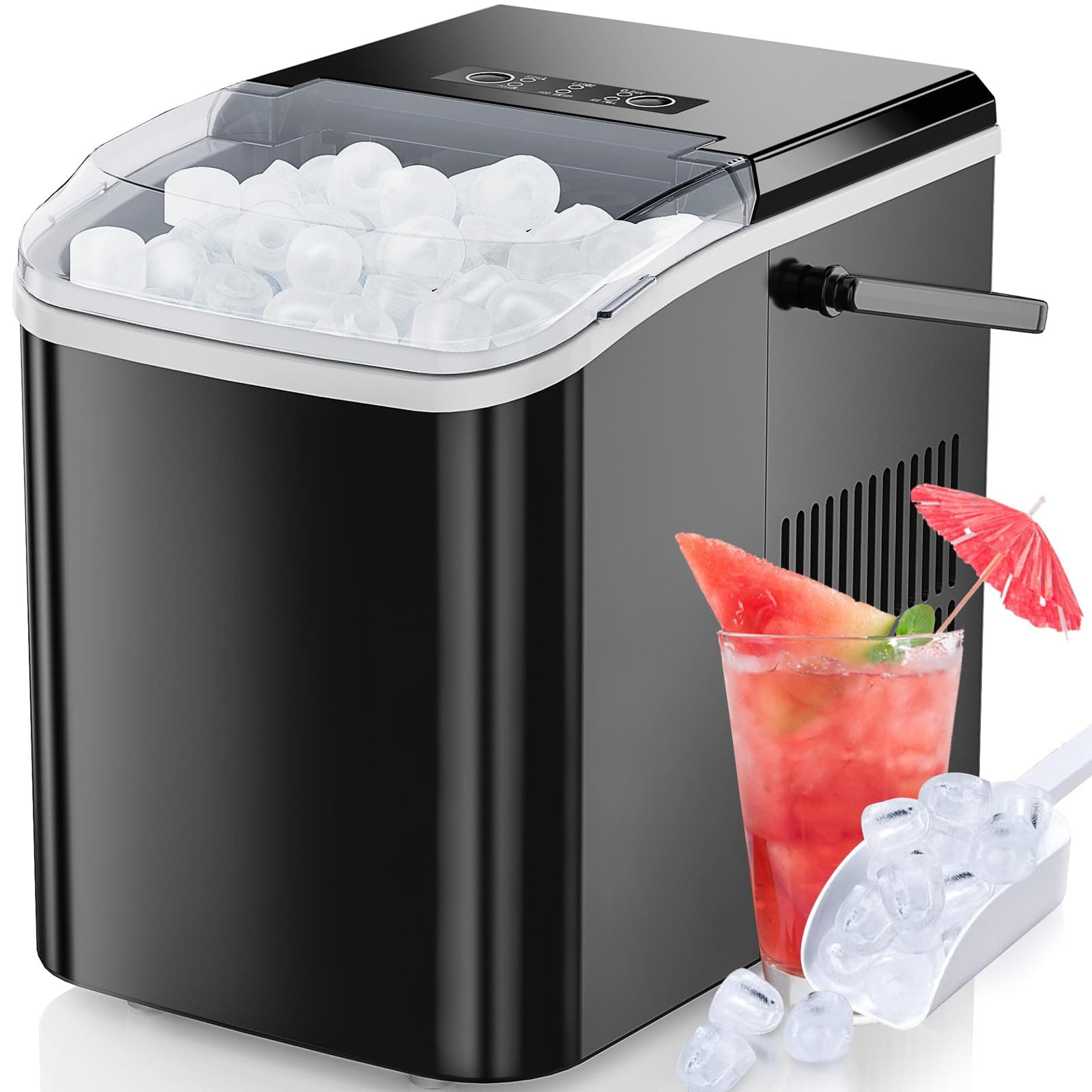 ZUNMOS Countertop Ice Maker, 9 Cubes in Only 6 Minutes, 26.5lbs Per Day, Portable Ice Machine Self-Cleaning, with Scoop Basket and Convenient Handle, for Home Kitchen Party and Office, Black