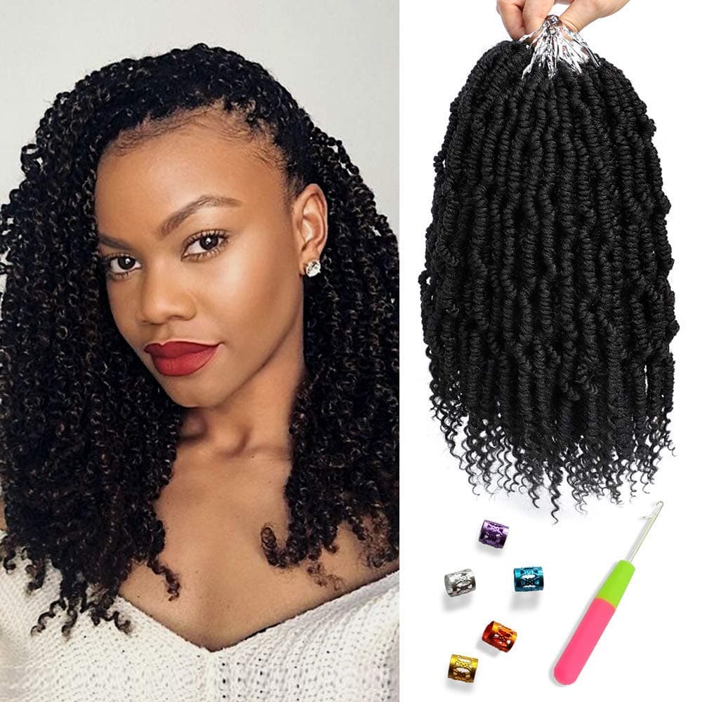 Stamped Glorious Crochet Hair Pre Looped 14 Inch Bomb Twist Crochet Hair for black women kinky Passion Twist Mini Twist Hair with Curly End (4 Packs)