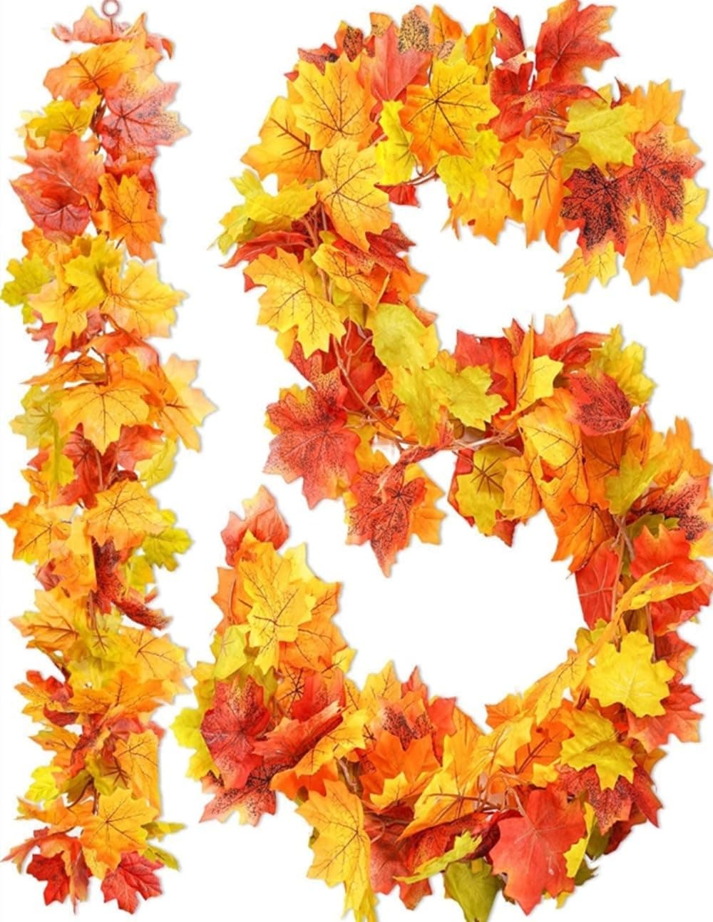JKWINS 2 Pack Fall Decor for Home Thanksgiving Decorations Fall Garland Maple Leaves Halloween Decor Colorful Maple 5.6 ft/Piece for Indoor Autumn Harvest Decor