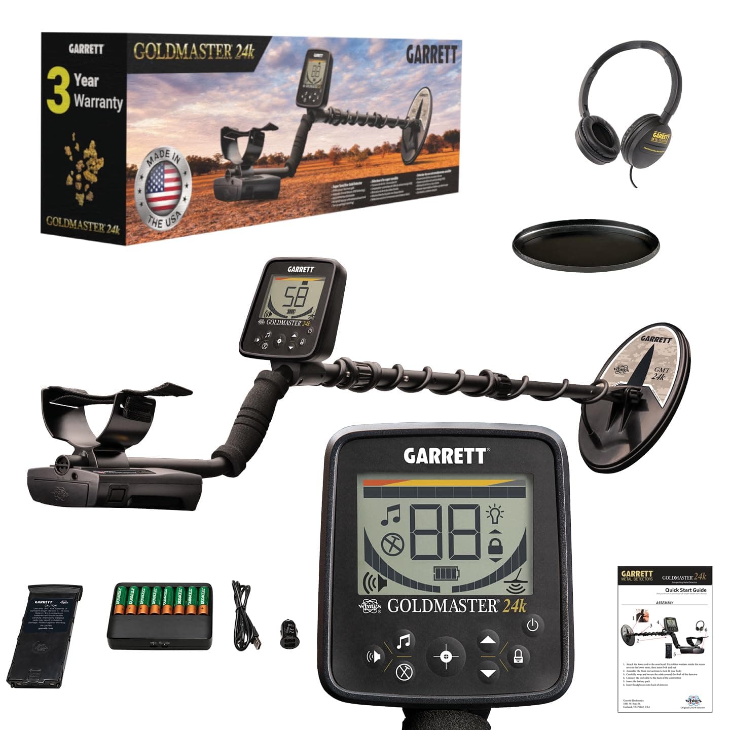 Garrett - Goldmaster 24k Gold Metal Detector for Adults - Wired Headphones Included - Features Iron Cancelling, Backlight, Pinpoint Mode, and More