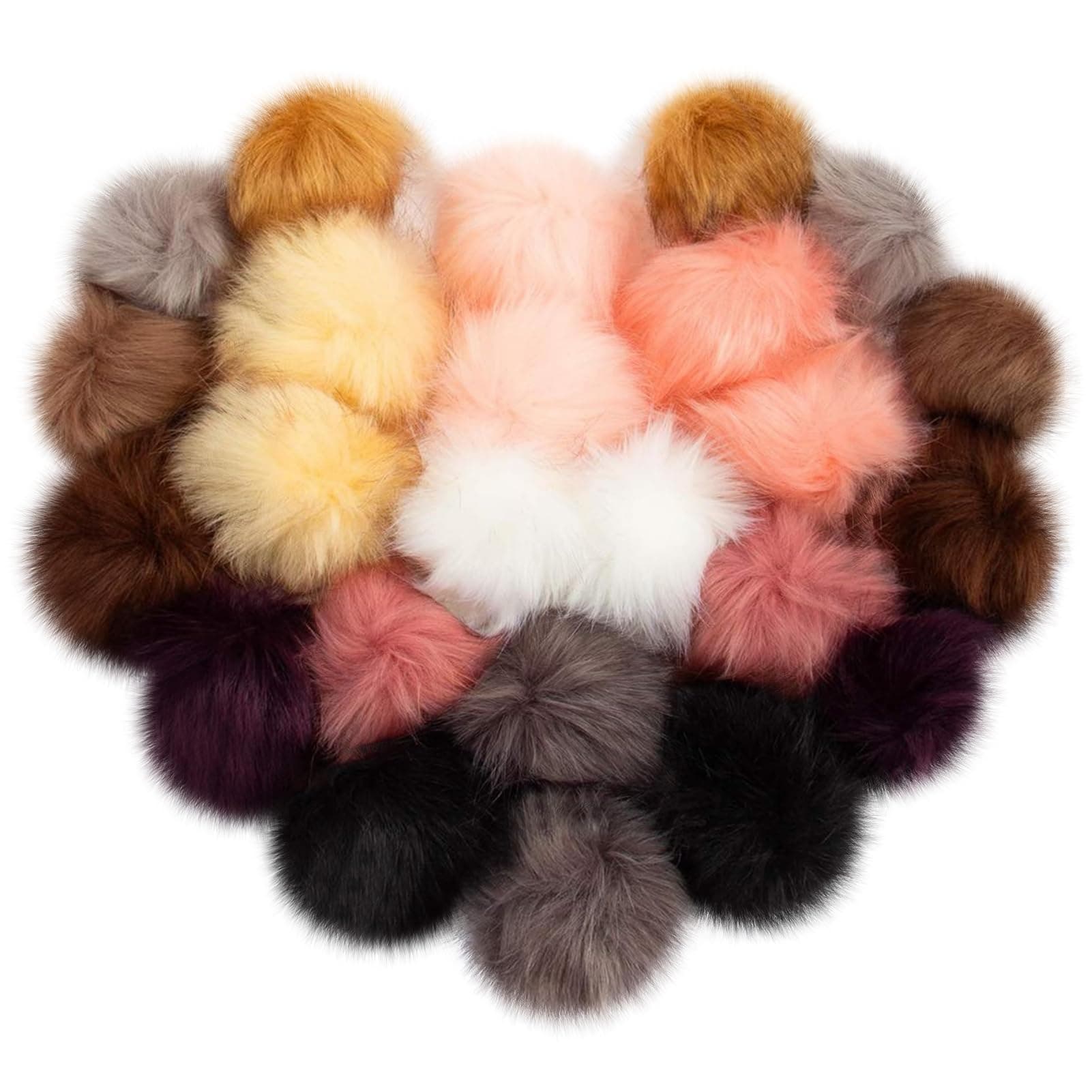 24 Pcs Faux Fur Pom Pom for Hats - Fluffy Balls with Elastic Loop for Crafts, Hats, Fur, Knitting Accessories, Keychain, Shoes, Bags, Scarves, Gloves, Dolls (12 Colors)
