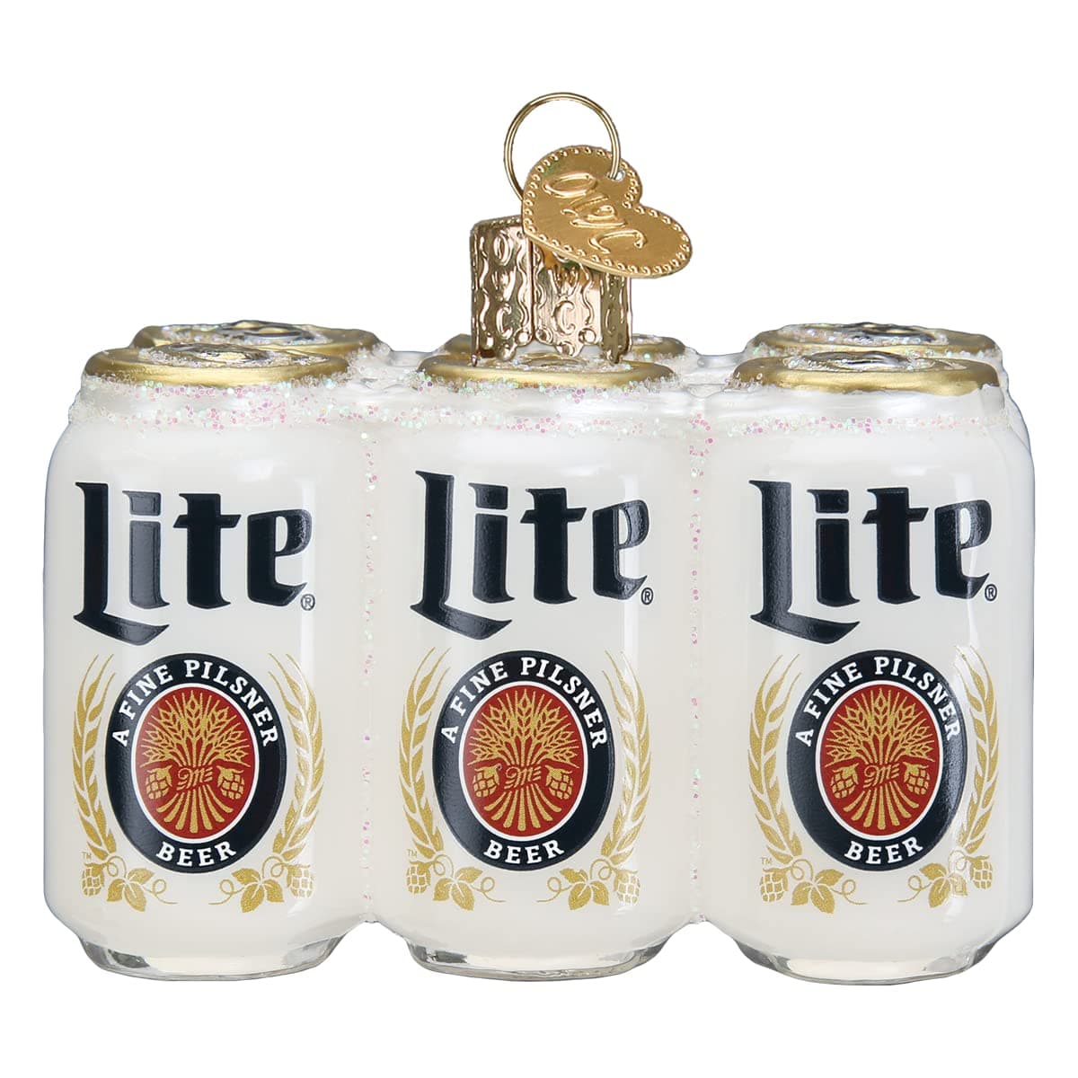 Miller Lite Six Pack Glass Blown Ornament for Christmas Tree, Handcrafted Holiday Decoration, Beer Collection