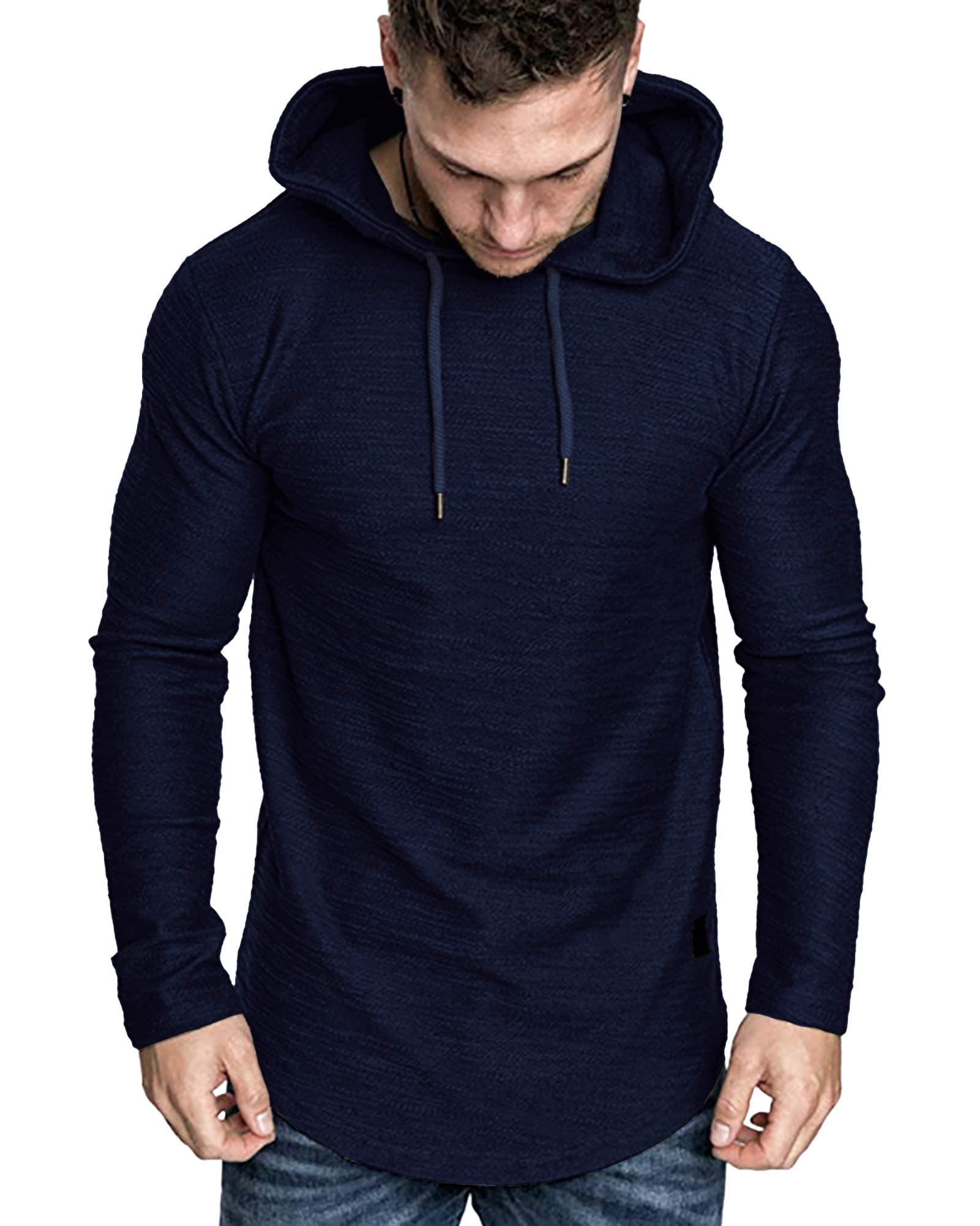 Mens Casual Hooded Pullover Athletic Solid Color Hoodie Lightweight Sweater