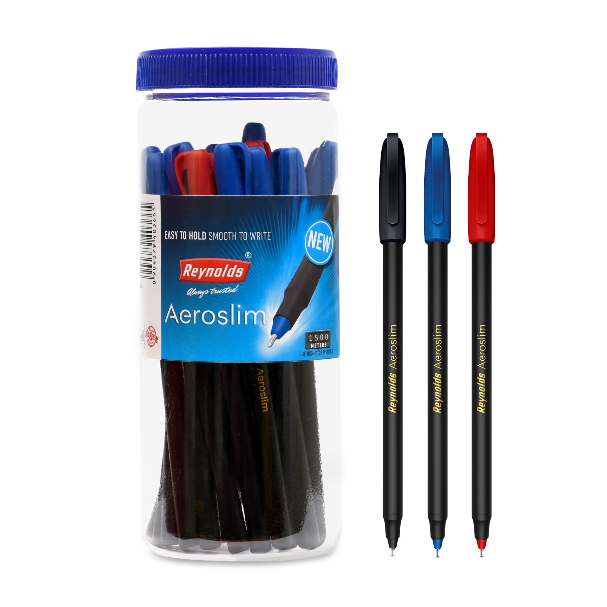 Reynolds AEROSLIM Ball Pen SET - 25 PENS (15 BLUE, 5 Black, 5 Red) | PENS WITH COMFORTABLE GRIP |BALL PENS FOR WRITING | PEN FOR STUDENTS & OFFICE STATIONERY | 0.7 mm TIP SIZE (color may vary)