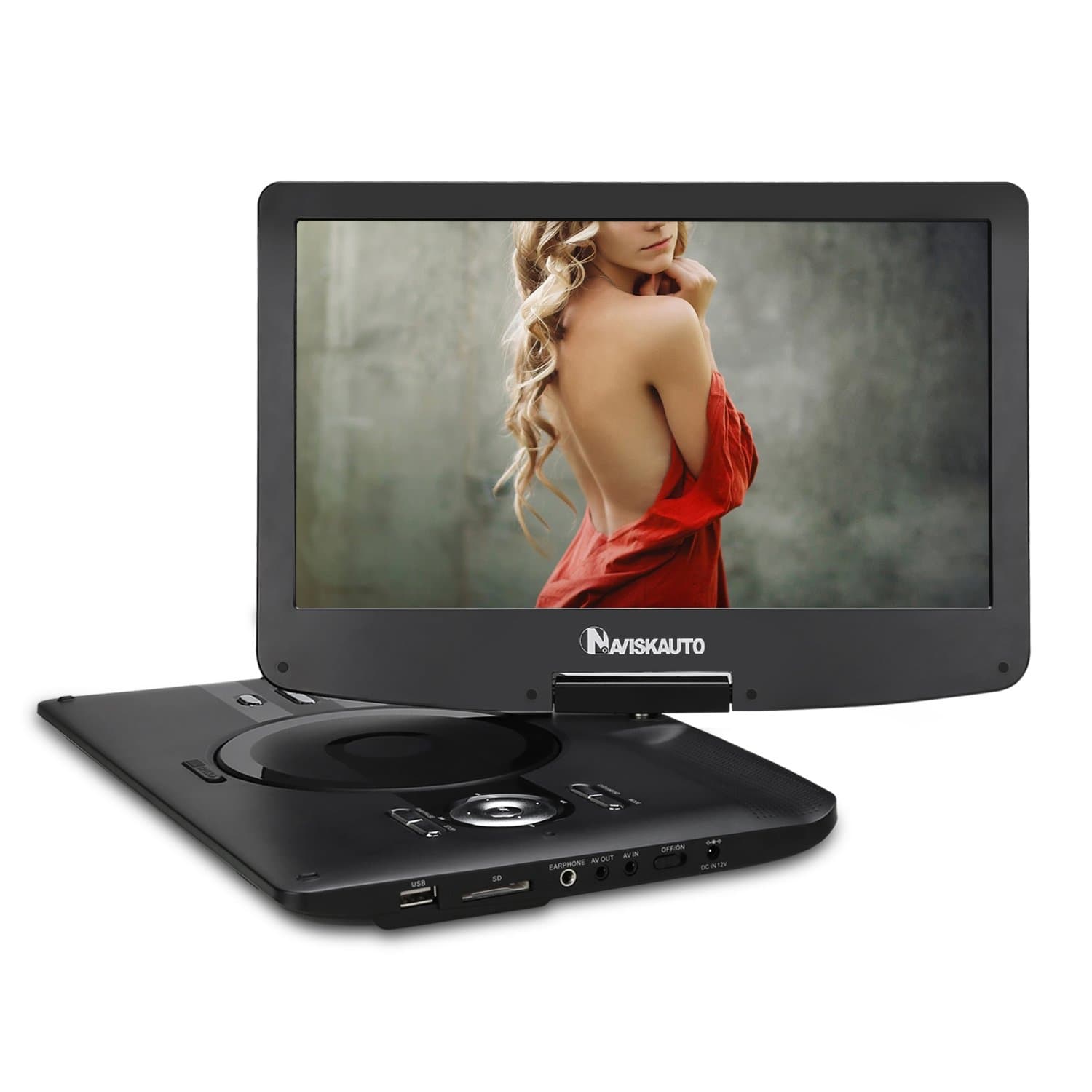 NAVISKAUTO 12.5 Inch Portable DVD Player HD LCD Screen 4000mAh 5 Hour Built-In Rechargeable Battery Support CD MP3 USB/SD TF Card, Includes Waterproof Sleeve Bag Car charger