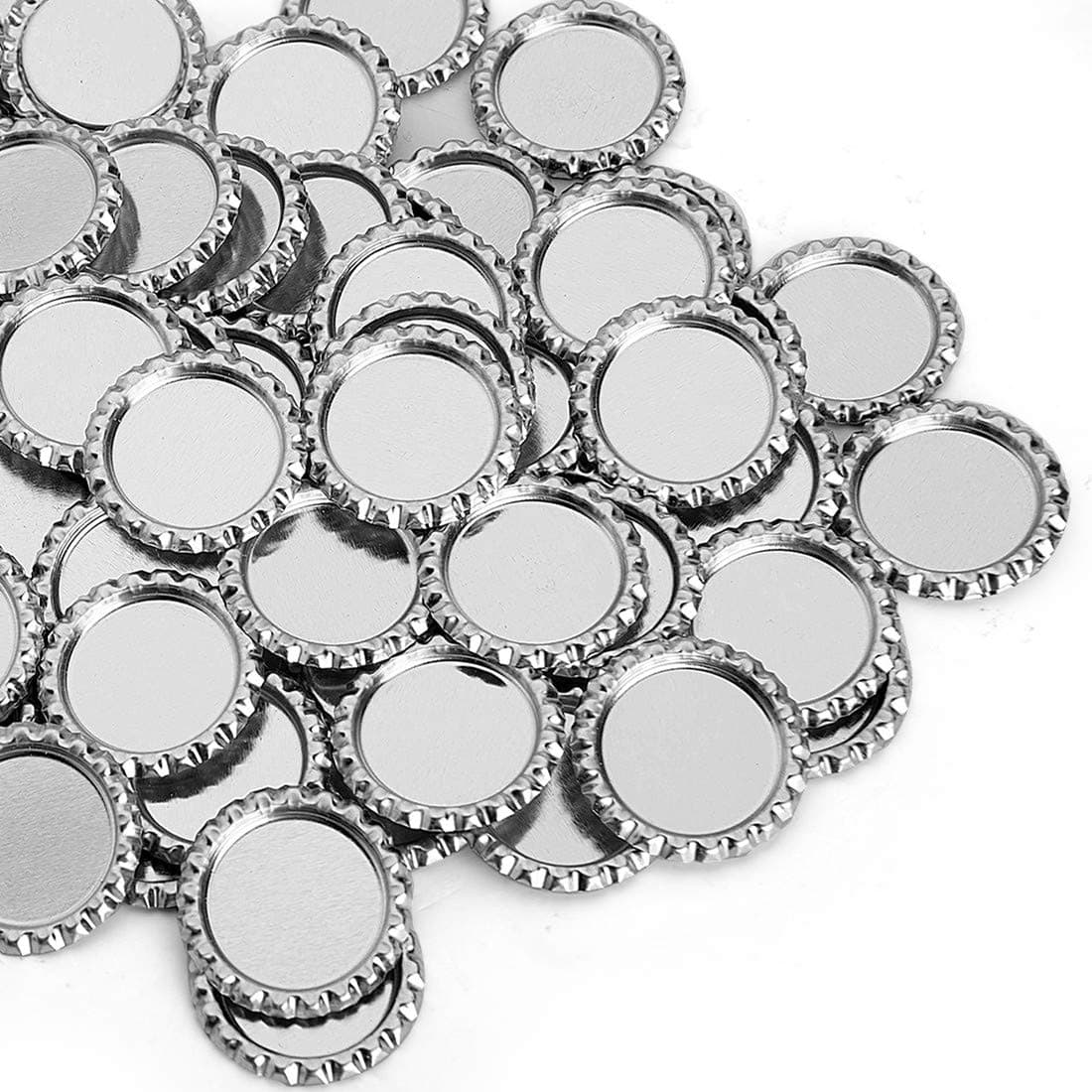 JOYINGLE 100 Flattened Chrome Bottle Caps Silver DIY Flat Bottle Caps