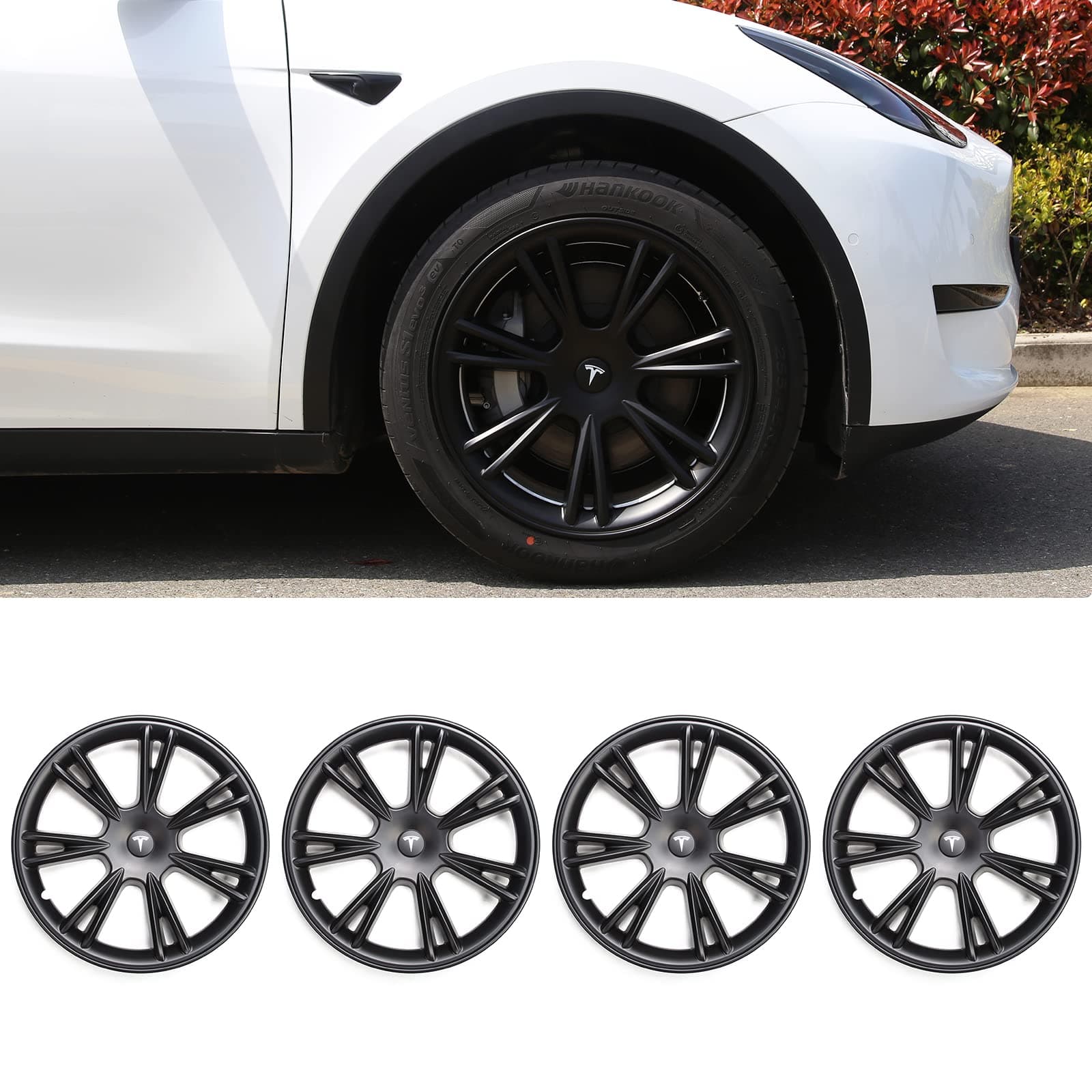 19-Inch Gemini Wheel Covers Hubcap for Tesla 2020 2021 2022 Model Y Rims, Replacement Hub Caps (Set of 4, Matte Black) (LGZ19-Y-MB)