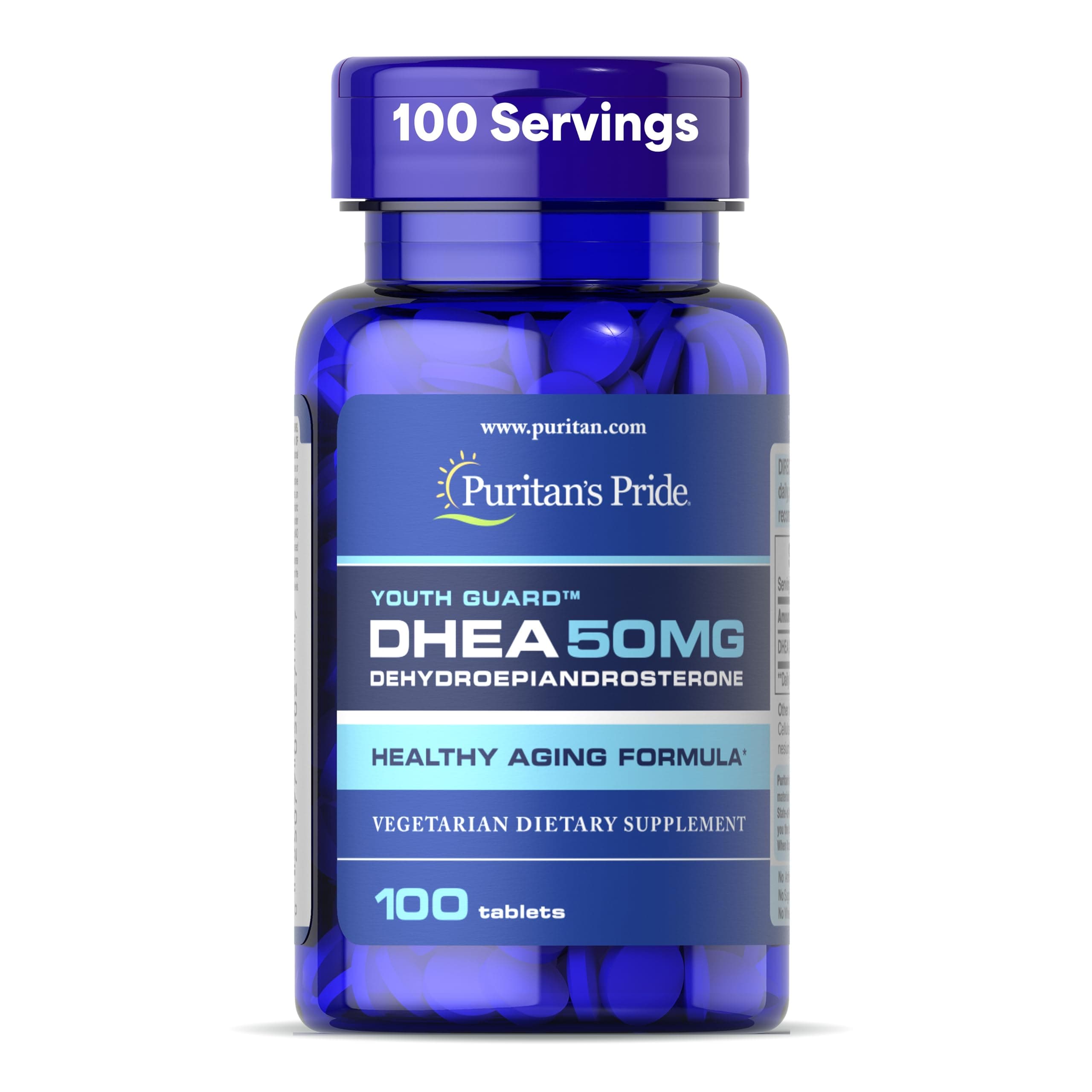 Puritan's Pride Youth Guard™ DHEA for Women and Men 50mg, Dietary Supplement for Healthy Aging, 3 Month Supply, 100 Tablets