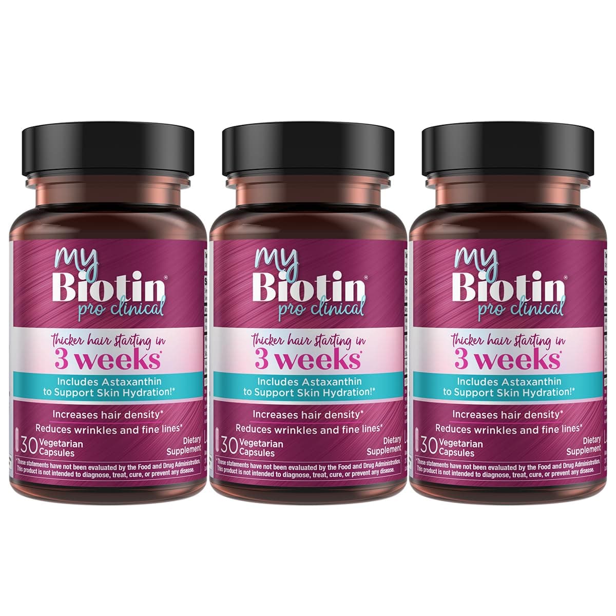 MyBiotin ProClinical – Thicker Hair in 3 Weeks & Fights Wrinkles - MB40X Patented Biotin Matrix w/ Astaxanthin - 40X More Soluble vs Ordinary Biotin – Hair, Skin & Nails - - 90 Count