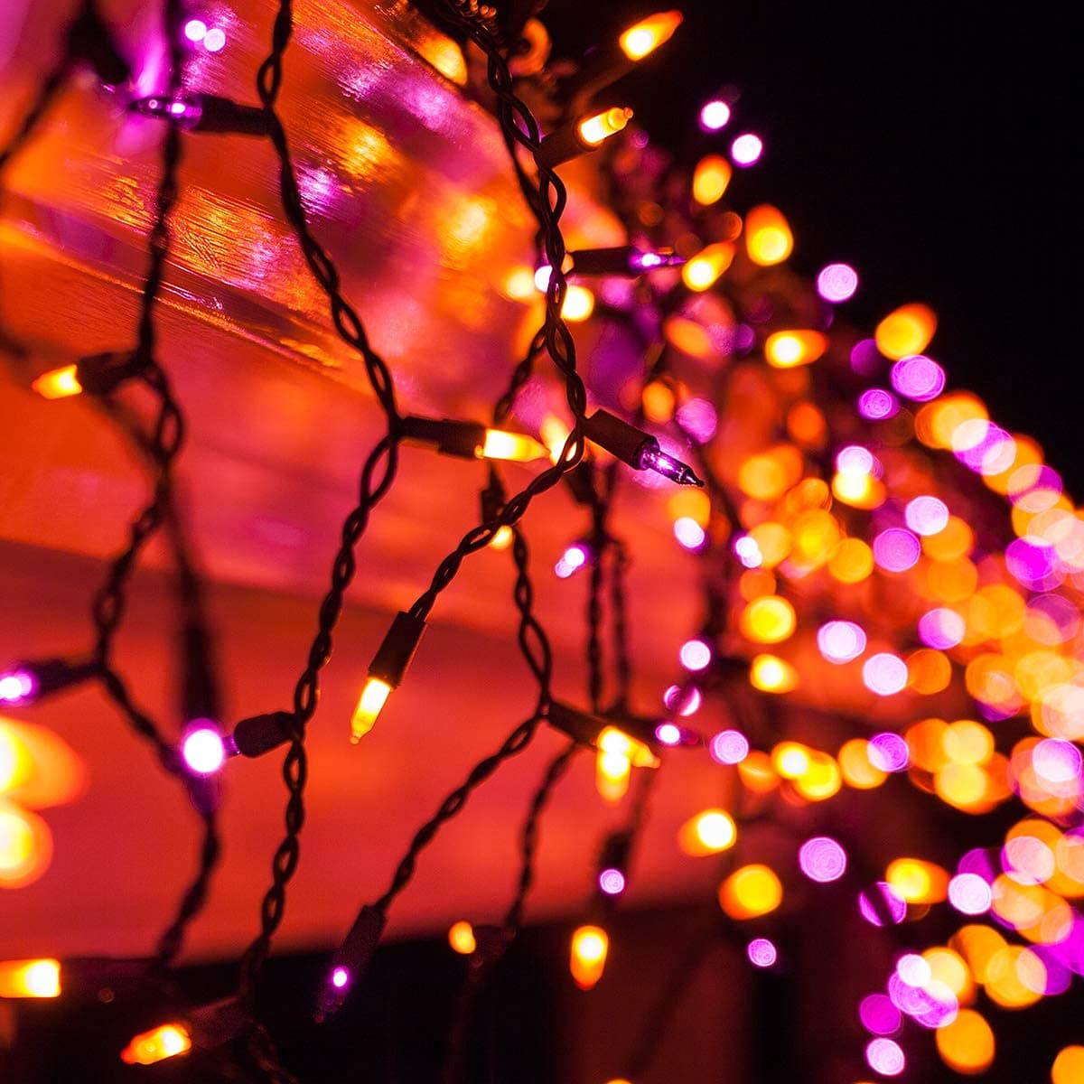 Kringle Traditions8.5 ft 150 Purple/Orange Icicle Lights - Black Wire, Indoor/Outdoor Halloween Lights