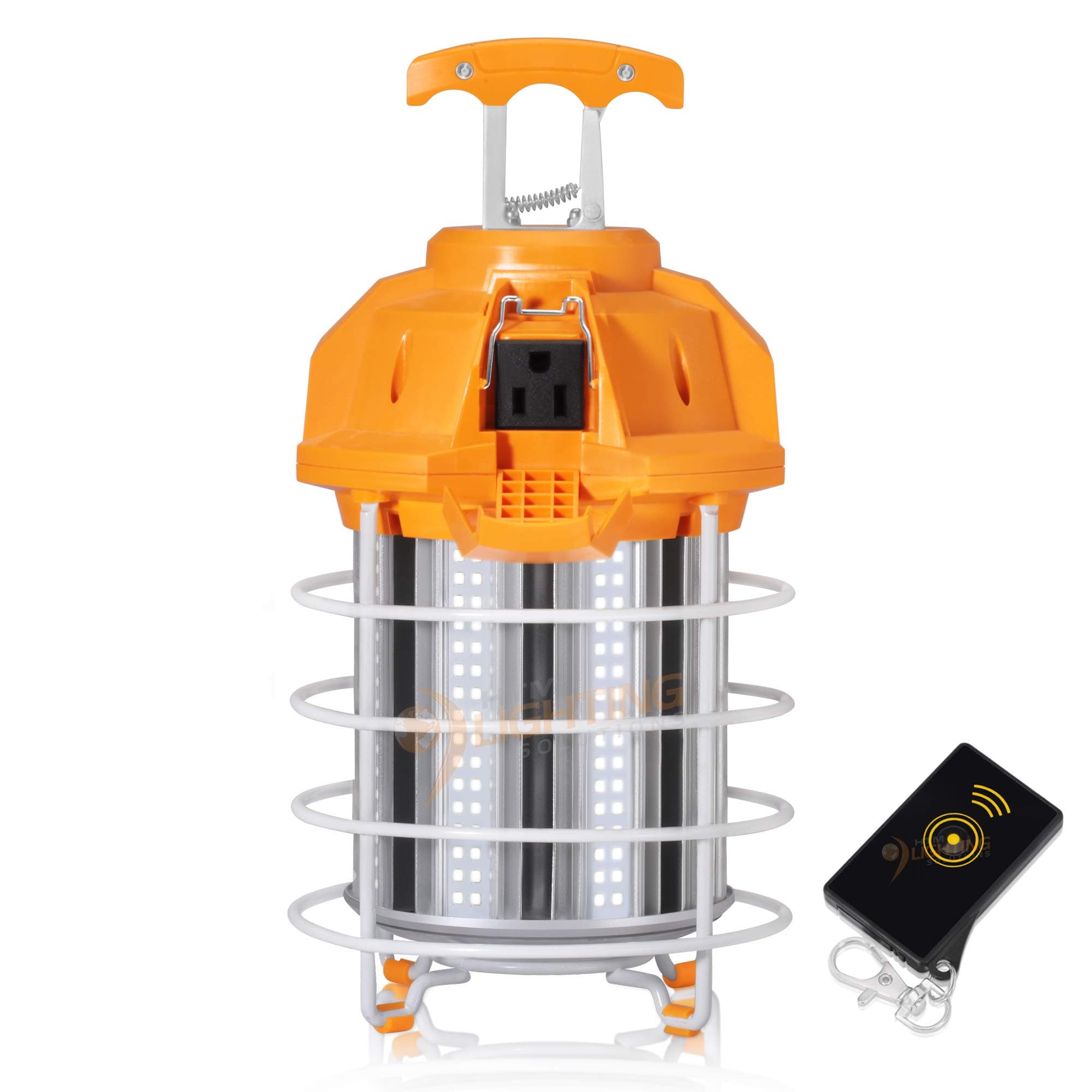 100W LED Temporary Construction Work Light with IR Remote Control - 12,000lm 5000K Daylight White - 250W-400W MH Equal Portable Commercial Linkable Job Site Cage Lighting - IP65 UL Listed