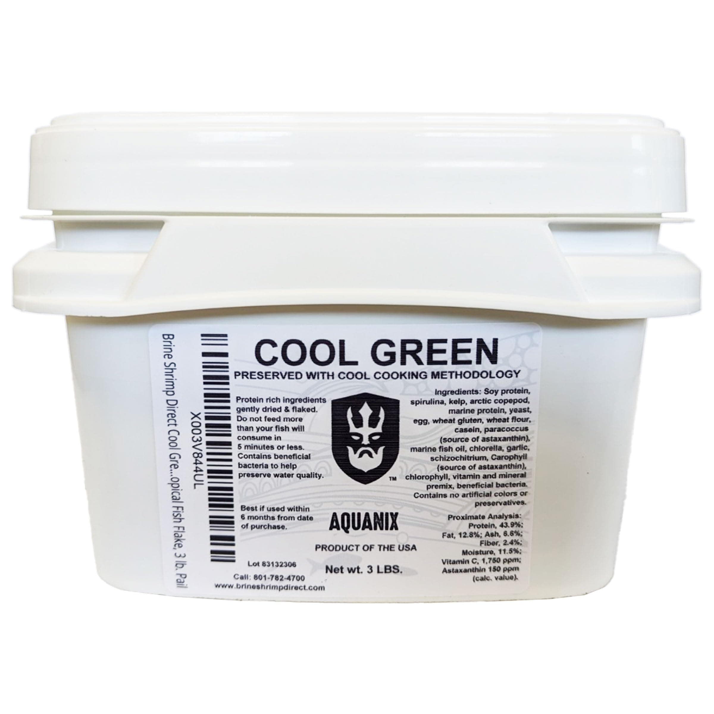 Cool Green Spirulina and Kelp Tropical Fish Flake, 3 lb. Pail