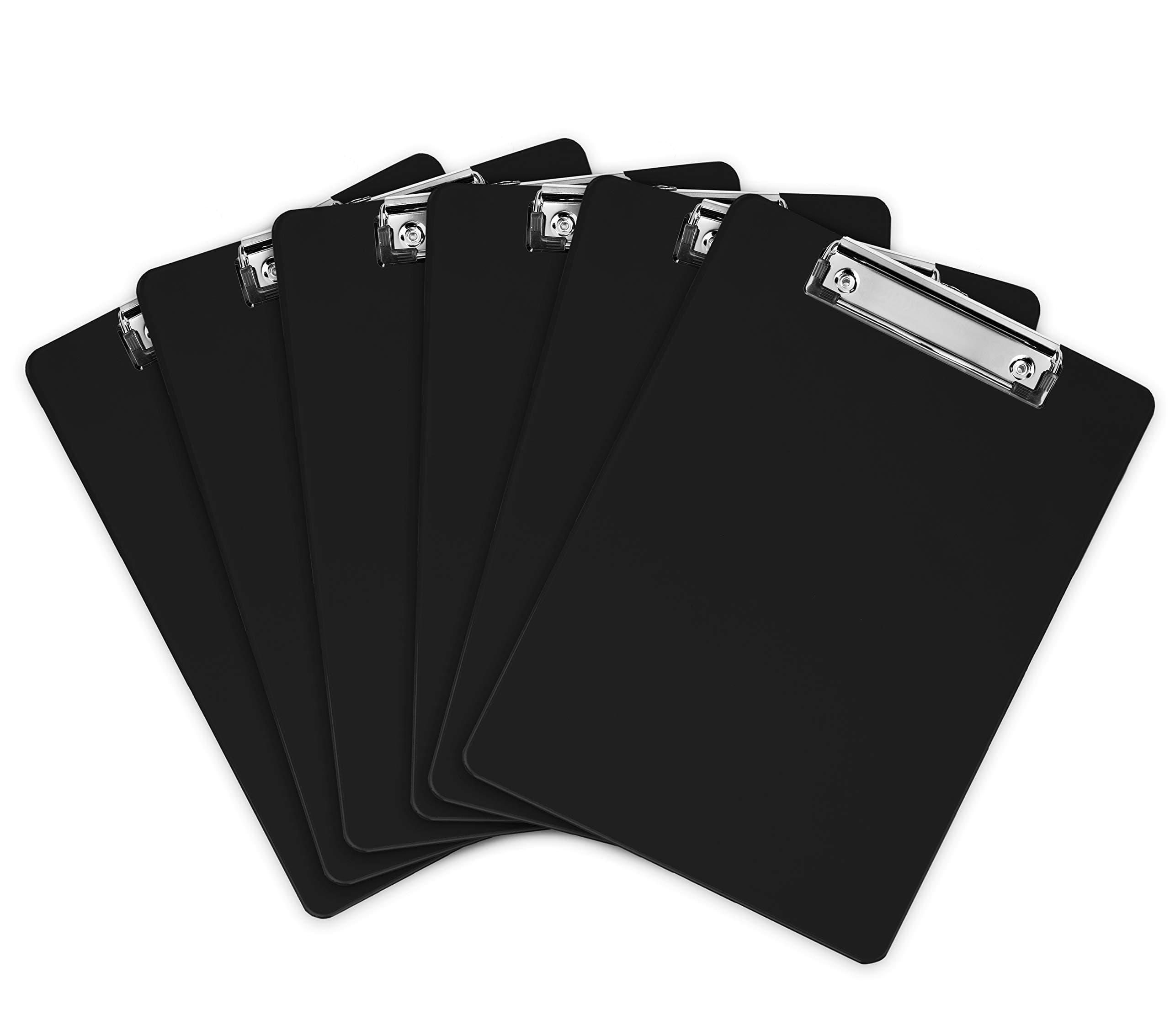 Office Solutions Direct Plastic Clipboards (Set of 6) Multi Pack Clipboard (Black) Strong 12.5 x 9 Inch | Holds 100 Sheets! Acrylic Clipboards with Low Profile Clip | Cute Clip Boards Board Clips