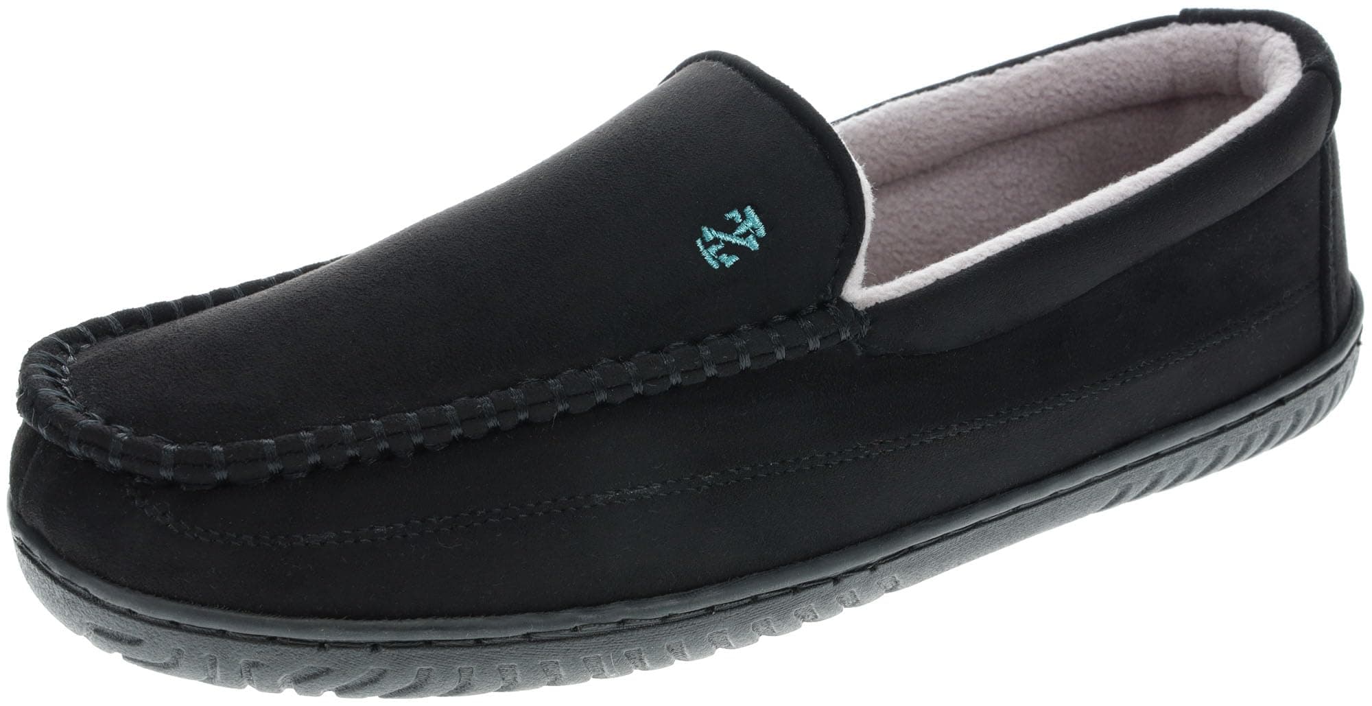 Men's Slipper with Memory Foam, Classic Soft Microsuede Moccasin, Solid Black, Men's Sizes