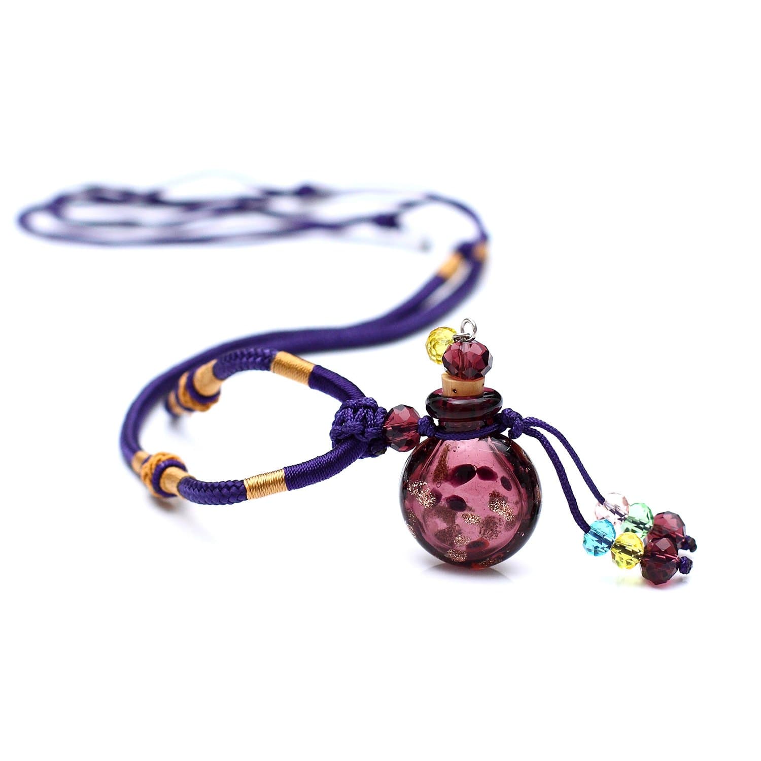 TJ Beauty Essential Oil Difusser Jewelry Necklace Italy Premium Glass Handcraft Aromatherapy Pendant (Necklace Violet)